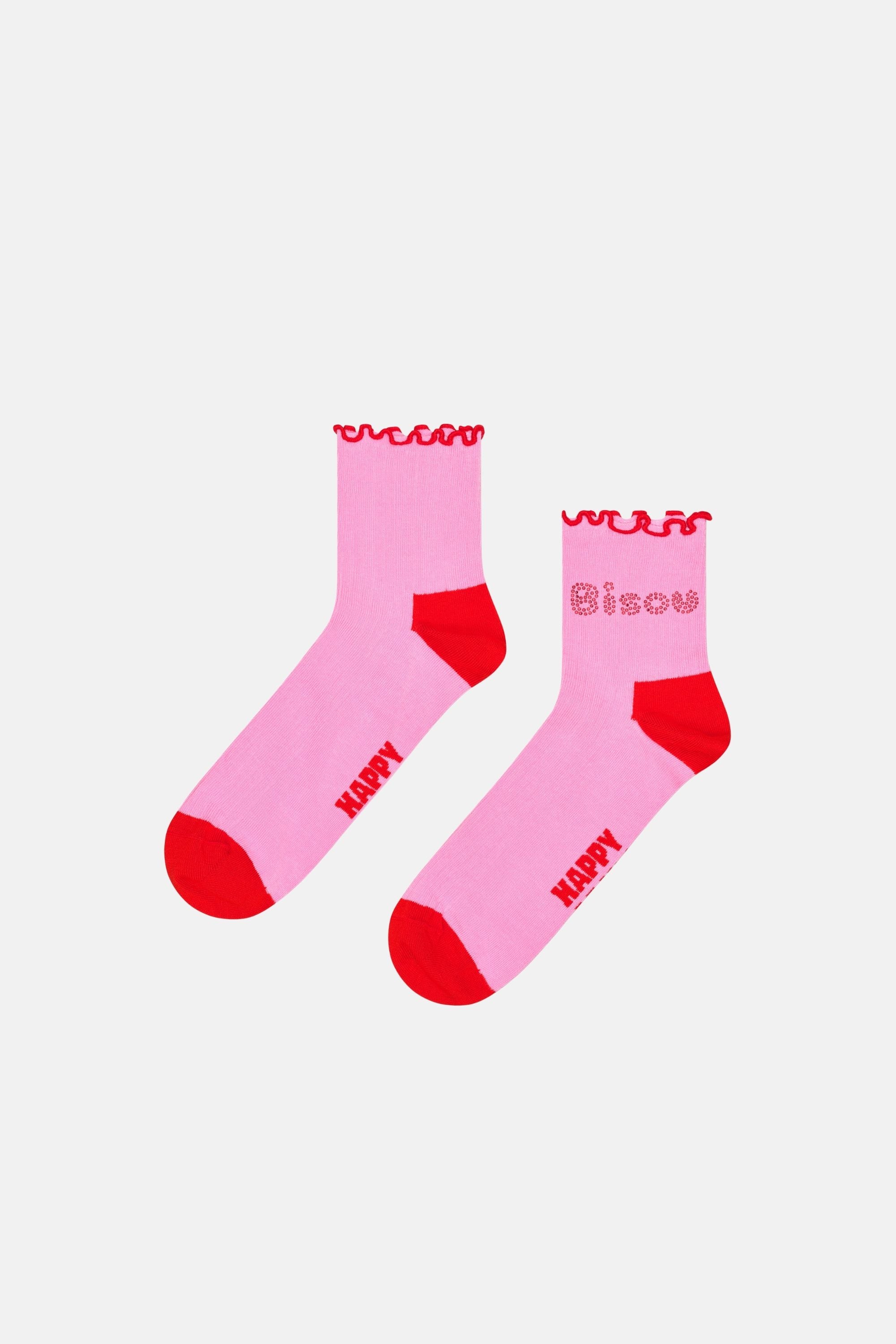 Happy Socks - Pembe Yazılı Çorap