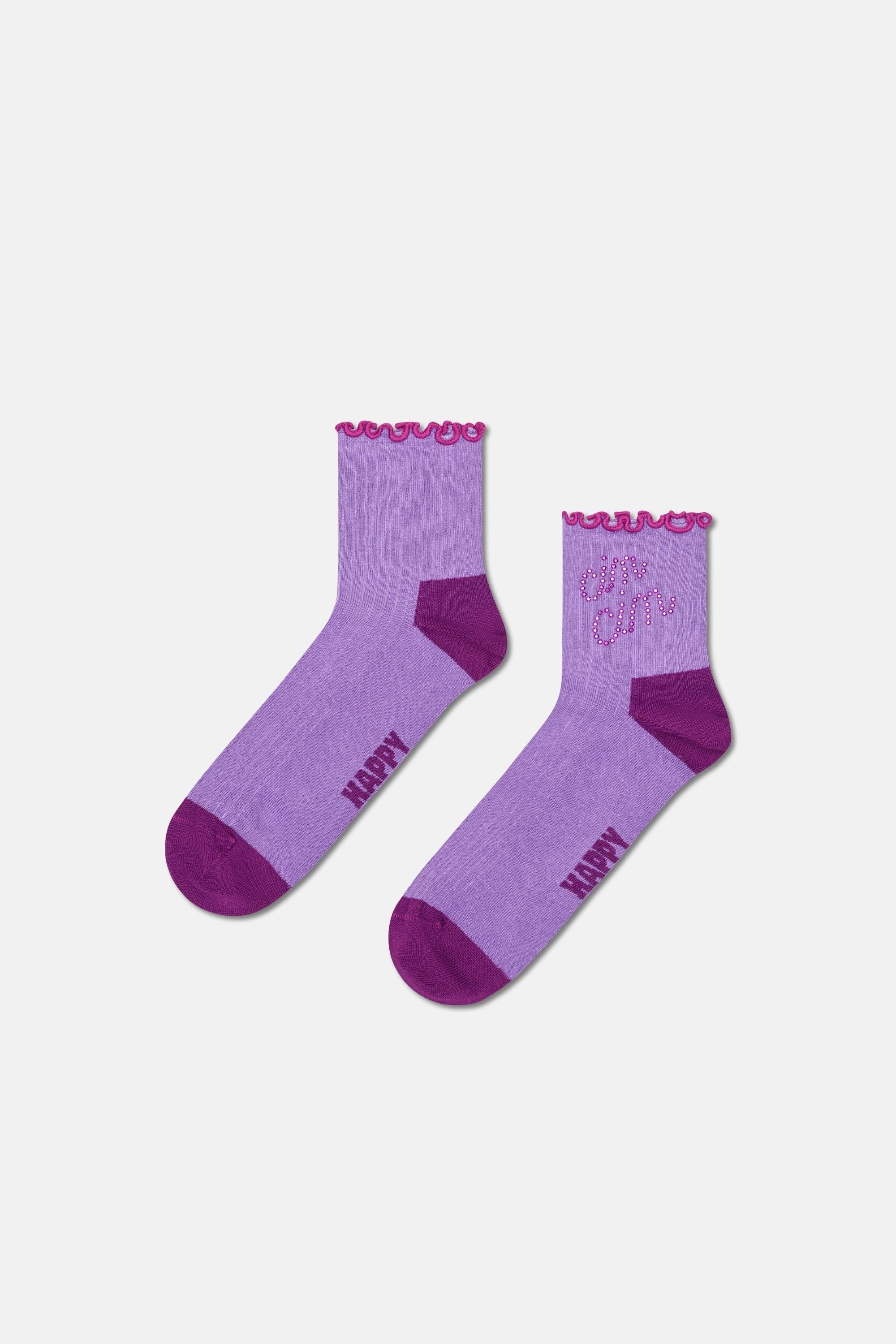 Happy Socks - Mor Yazılı Çorap
