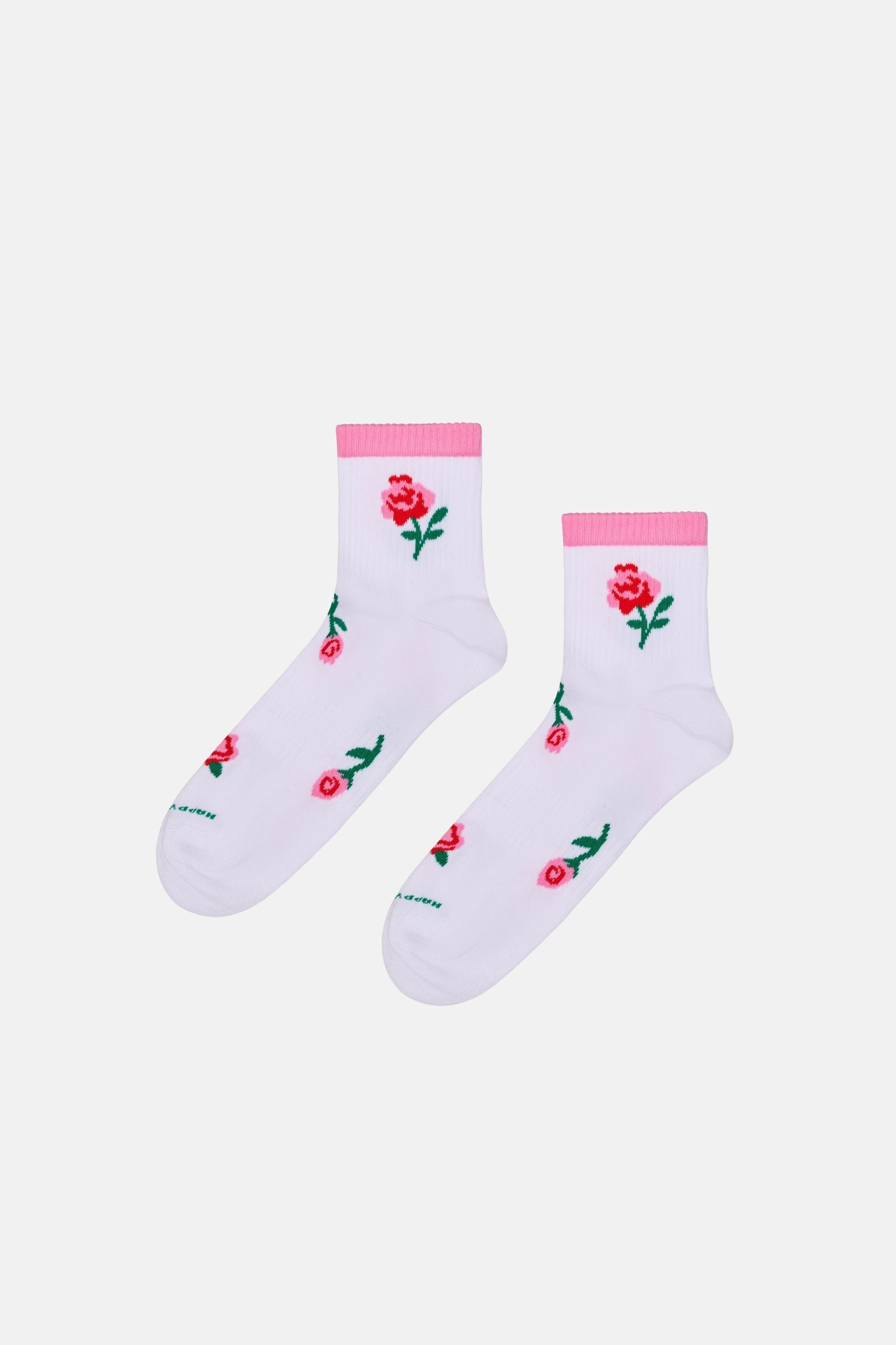 Happy Socks - Beyaz Gül Desenli Sneaker Çorap