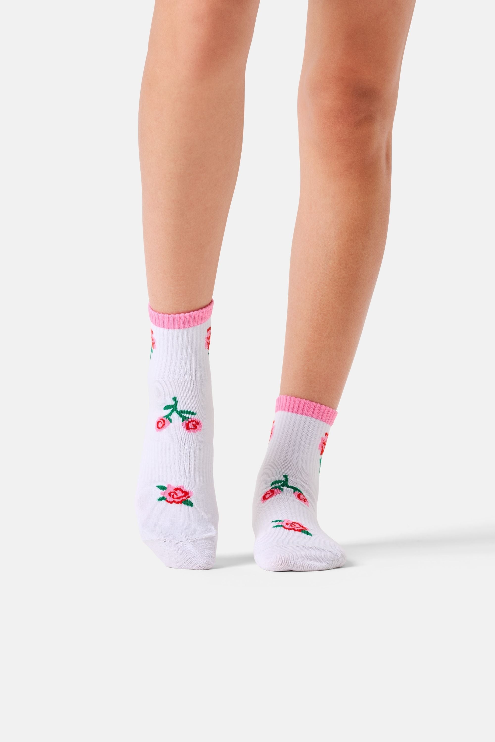 Happy Socks - Beyaz Gül Desenli Sneaker Çorap