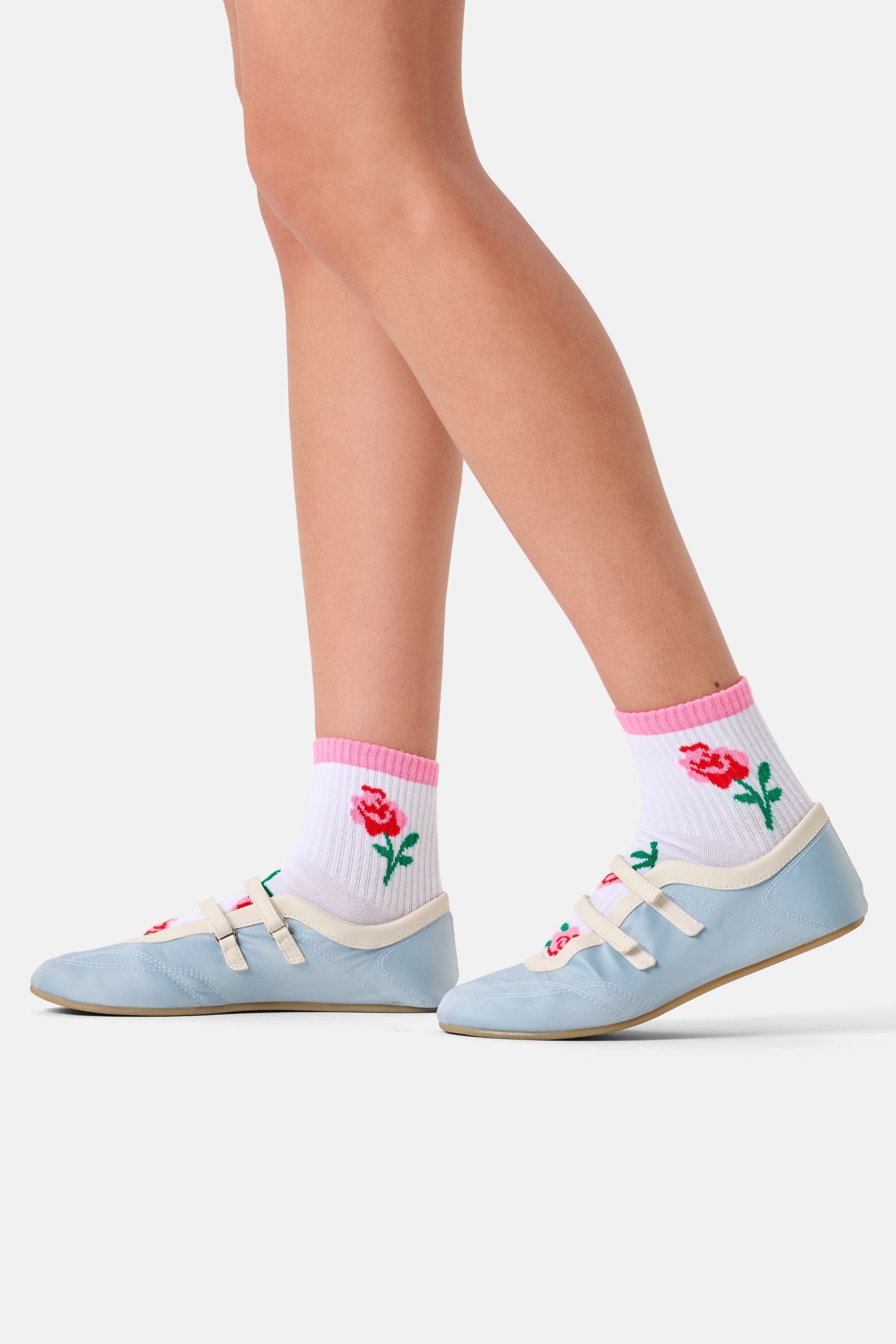 Happy Socks - Beyaz Gül Desenli Sneaker Çorap