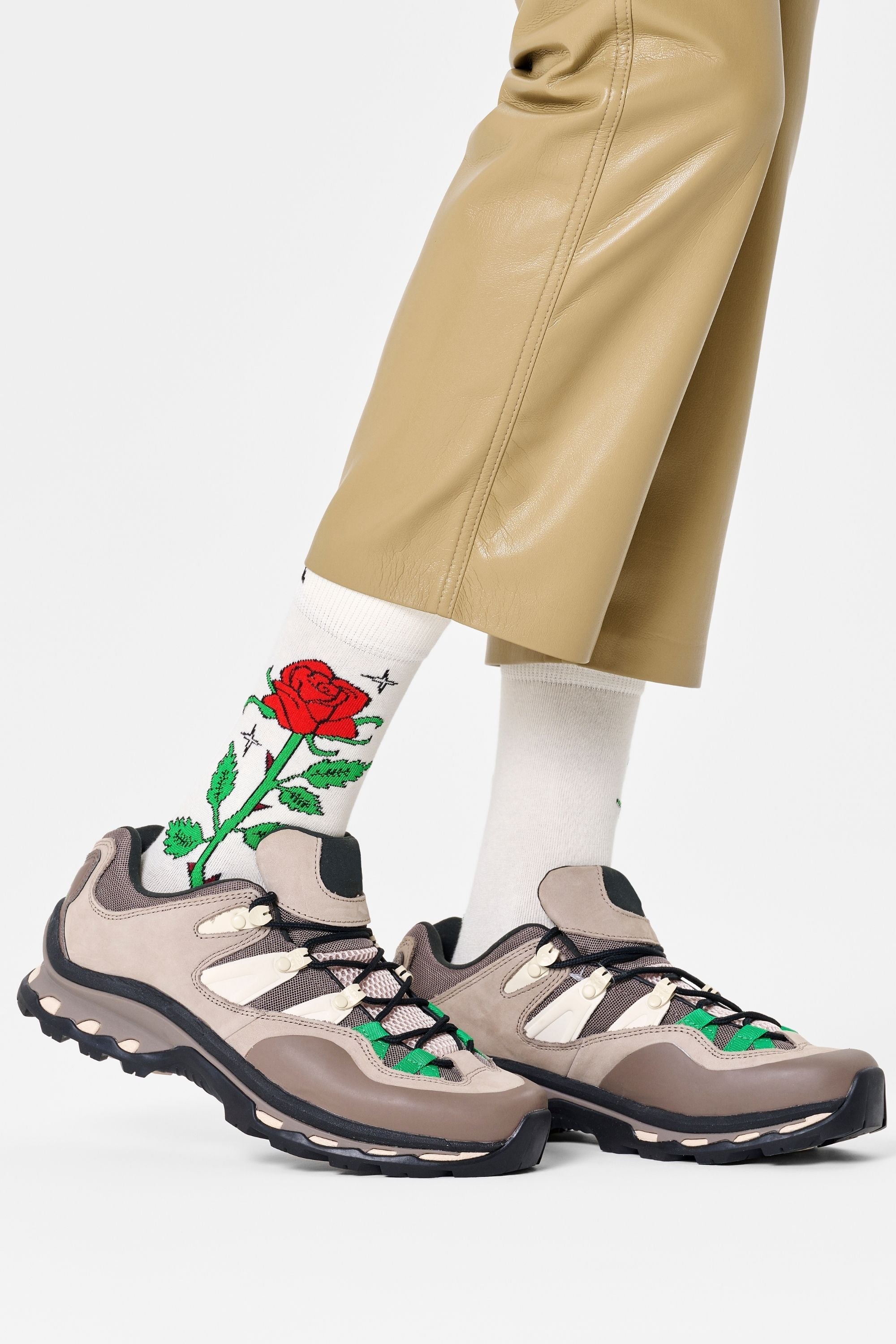Happy Socks - Beyaz Gül Desenli Pamuklu Çorap