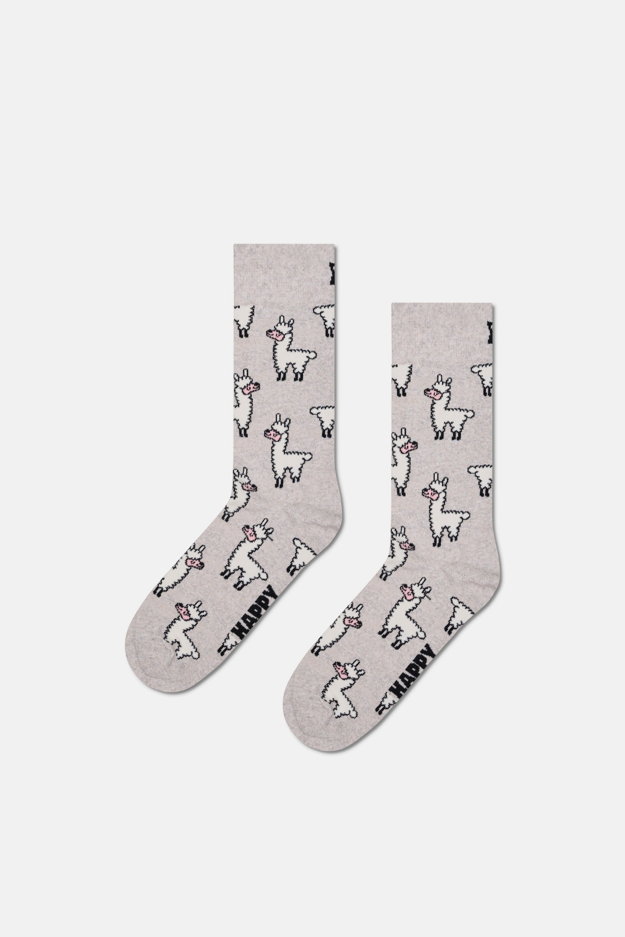 Happy Socks - Erkek Gri Lama Desenli Pamuklu Çorap