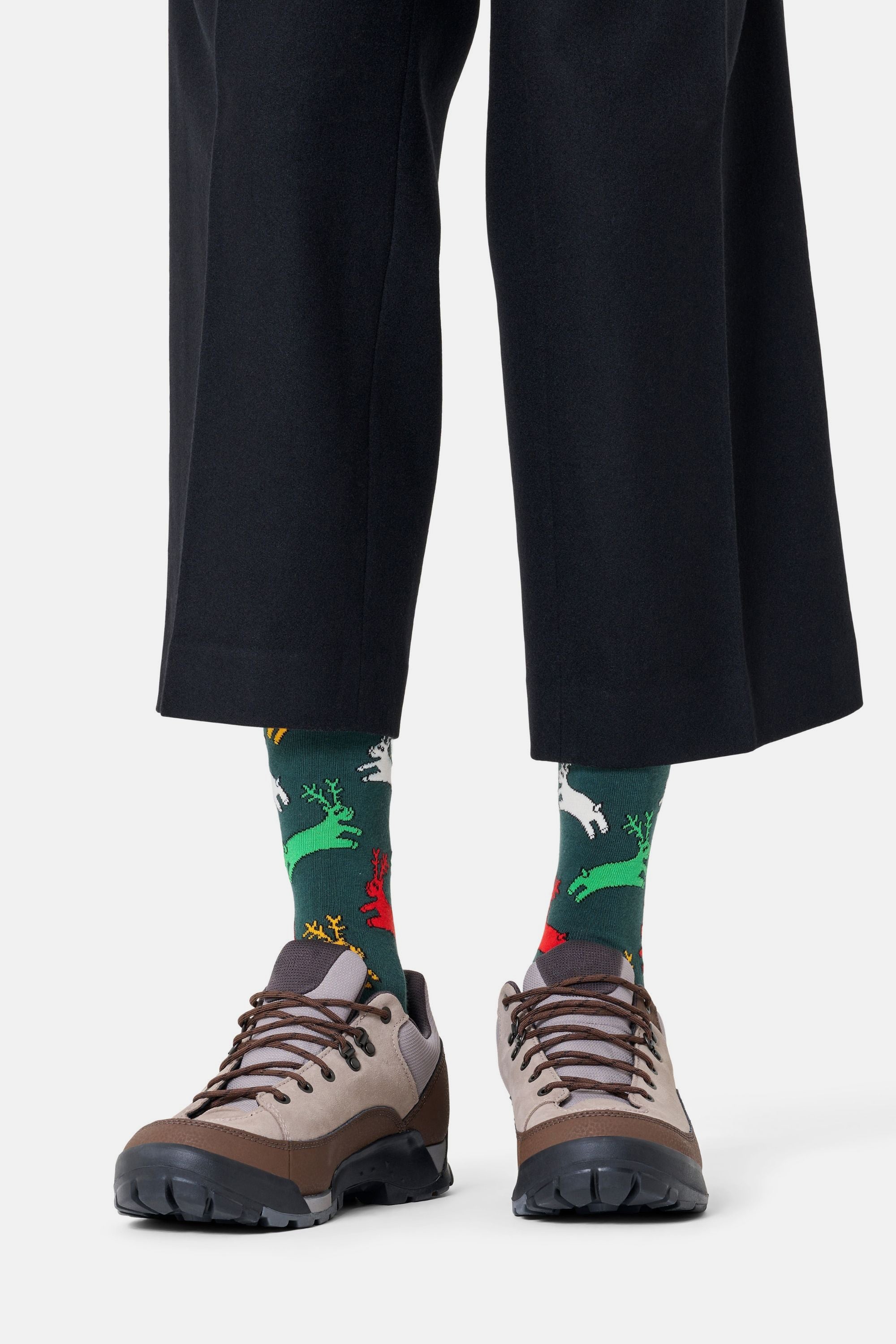 Happy Socks - Erkek Yeşil Geyik Desenli Pamuklu Çorap