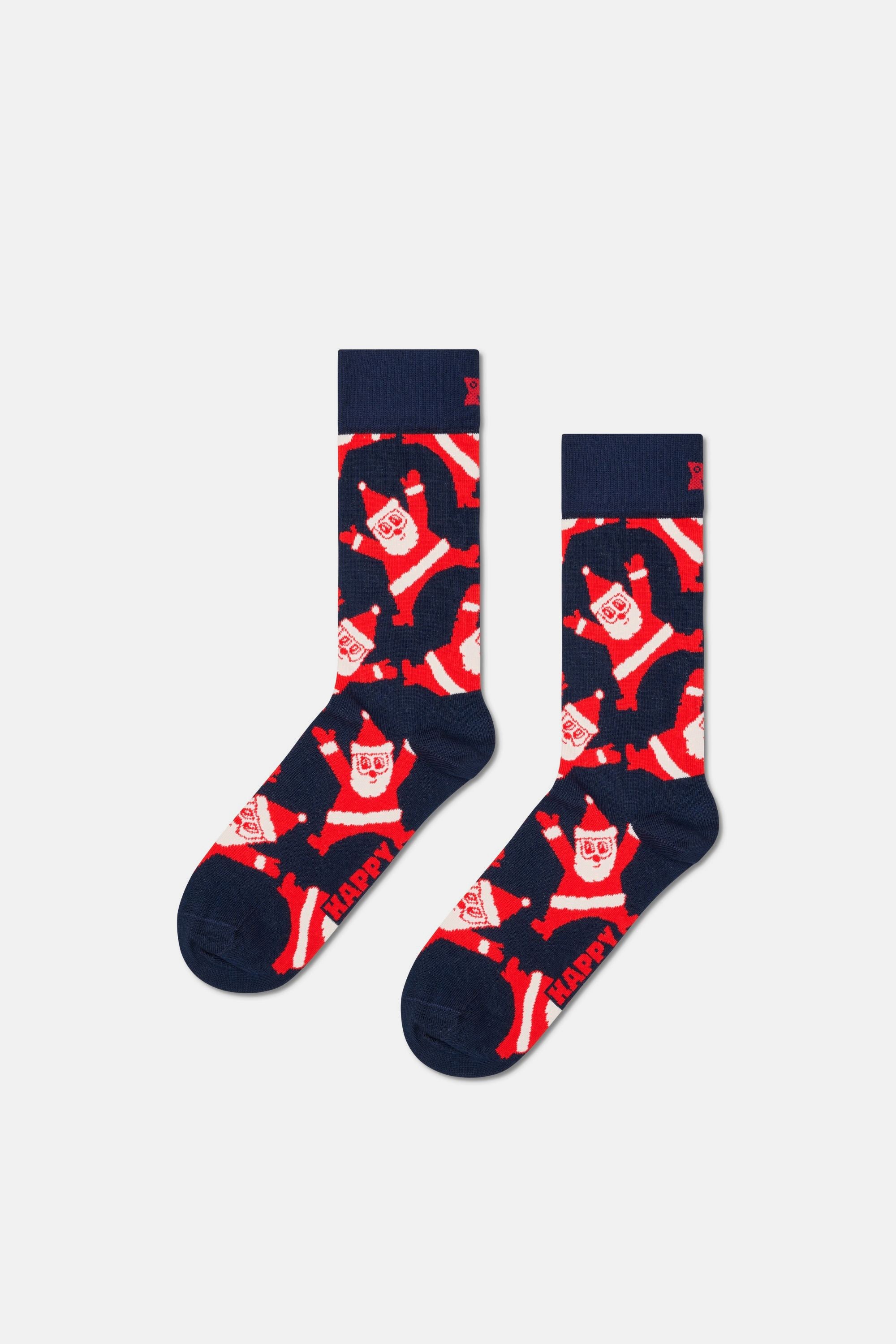 Happy Socks - Erkek Lacivert Noel Baba Desenli Pamuklu Çorap