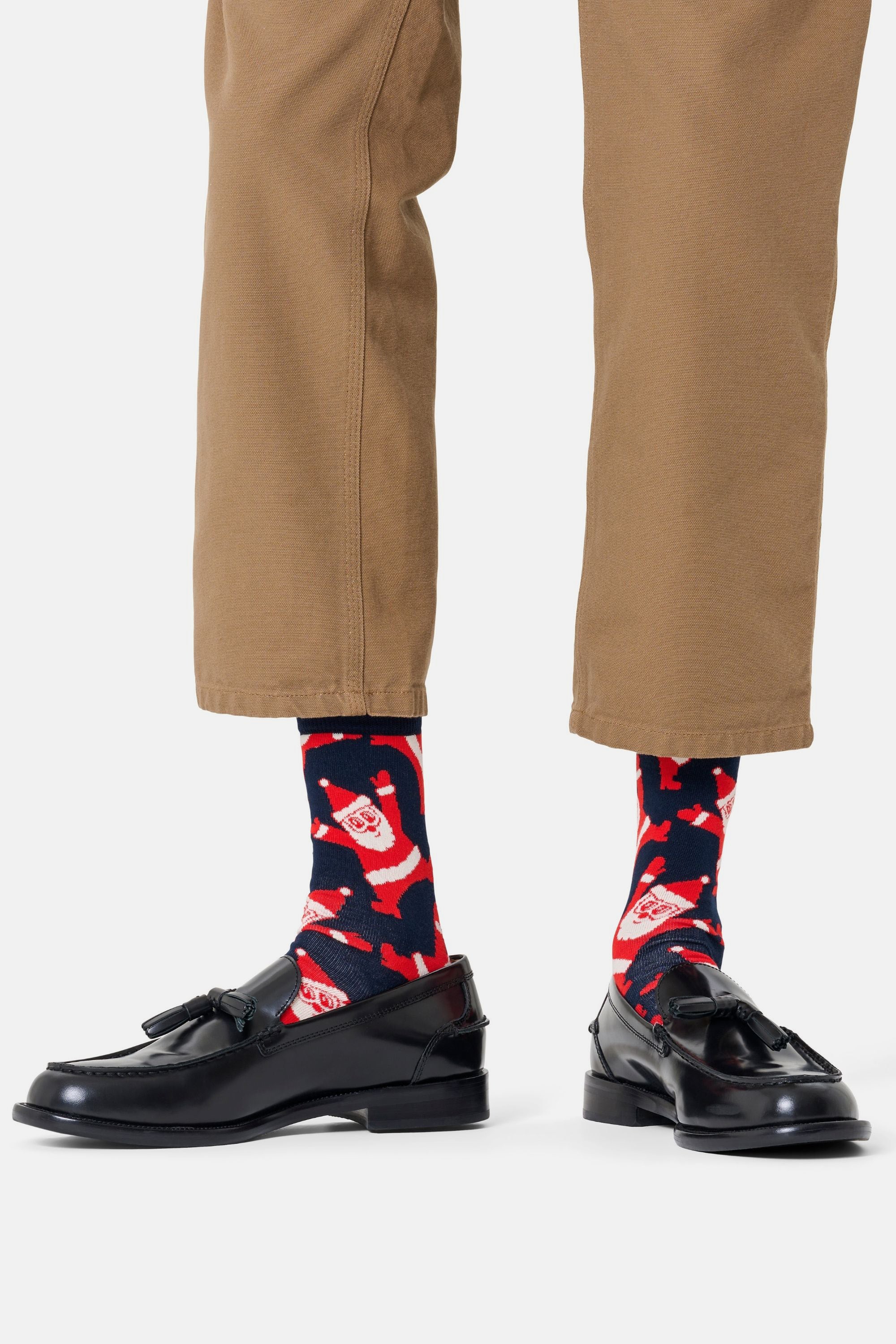 Happy Socks - Erkek Lacivert Noel Baba Desenli Pamuklu Çorap