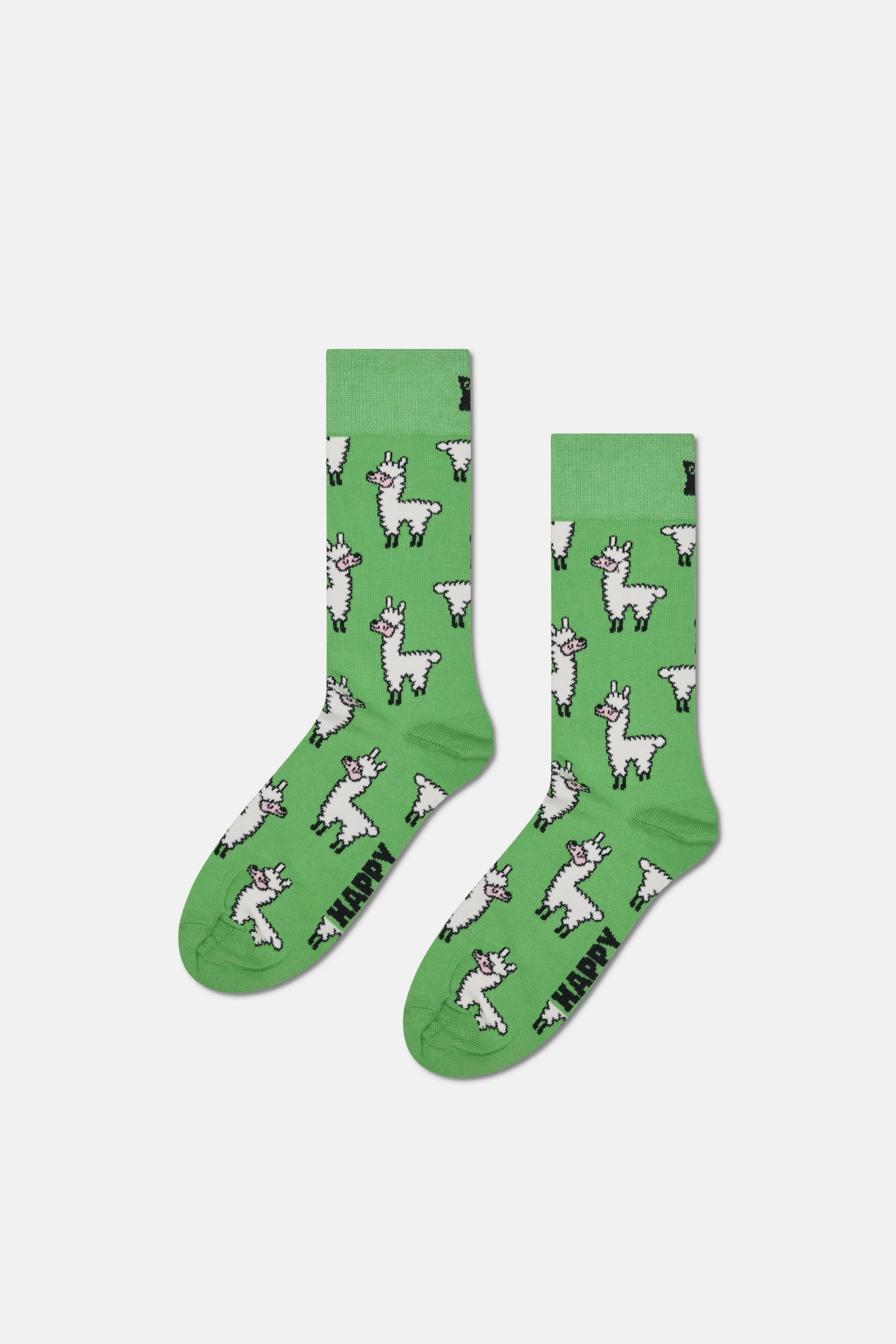 Happy Socks - Erkek Yeşil Lama Desenli Pamuklu Çorap