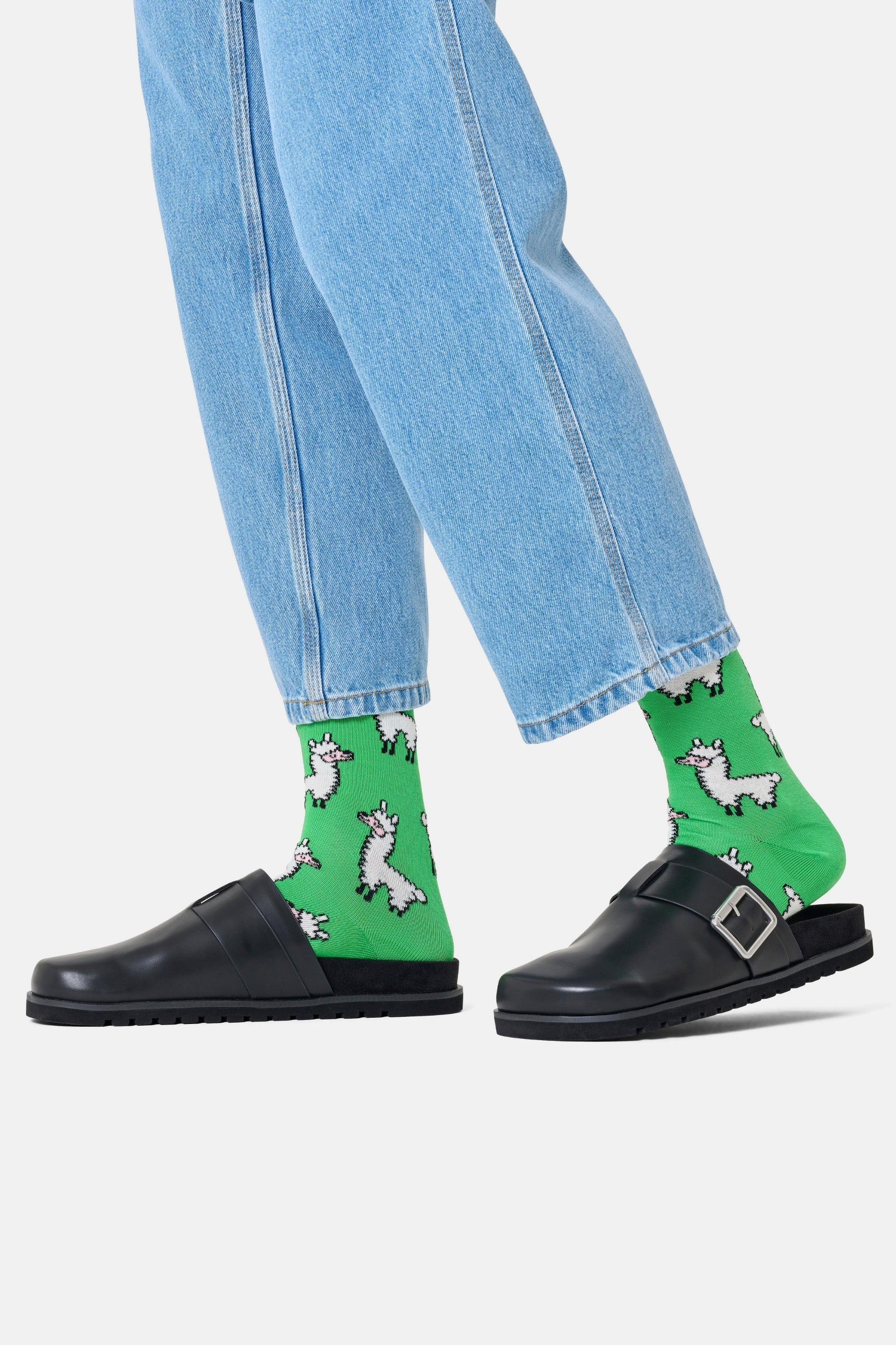 Happy Socks - Erkek Yeşil Lama Desenli Pamuklu Çorap