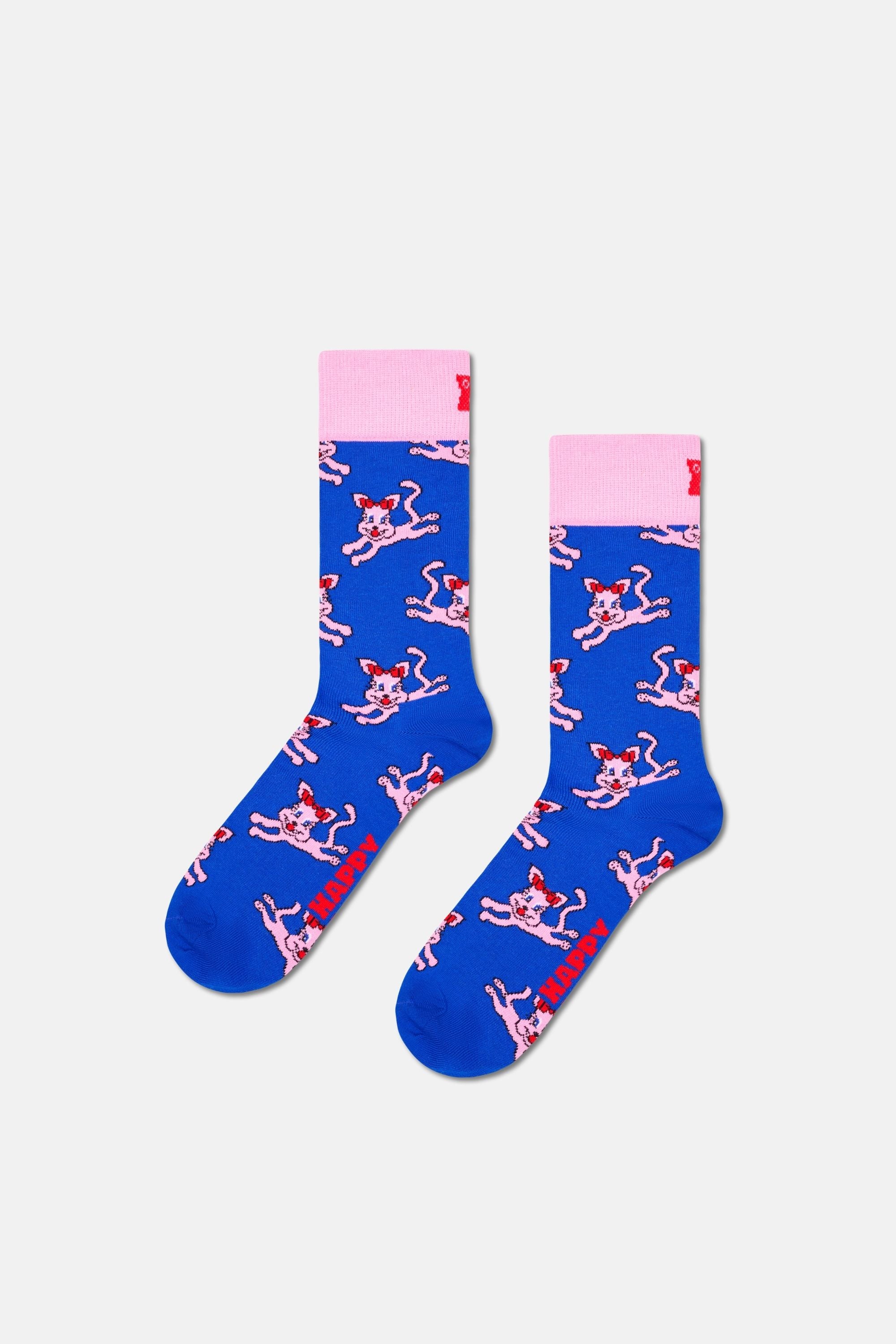 Happy Socks - Çok Renkli Kedi Desenli 2'li Pamuklu Çorap Seti