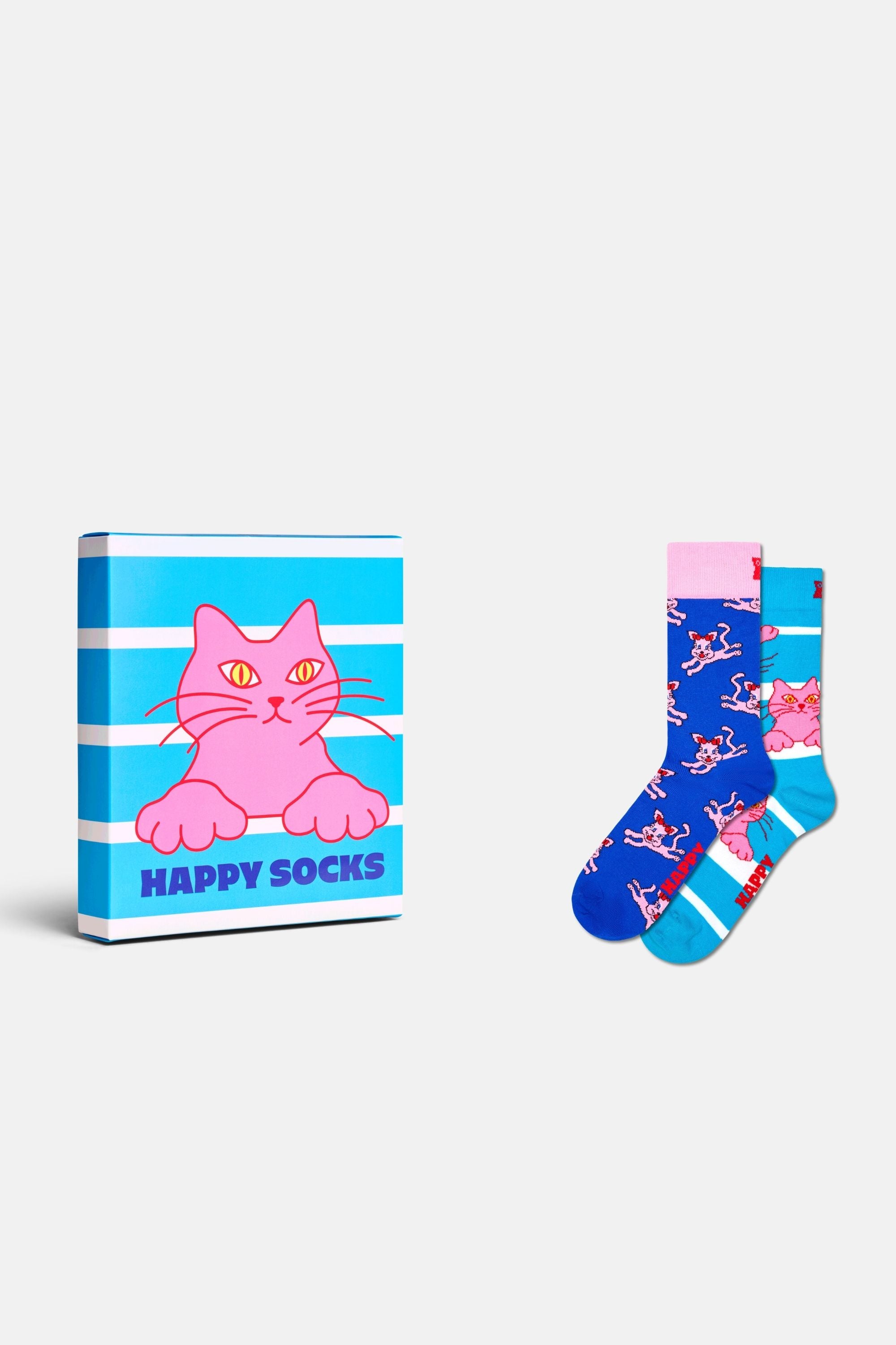Happy Socks - Çok Renkli Kedi Desenli 2'li Pamuklu Çorap Seti