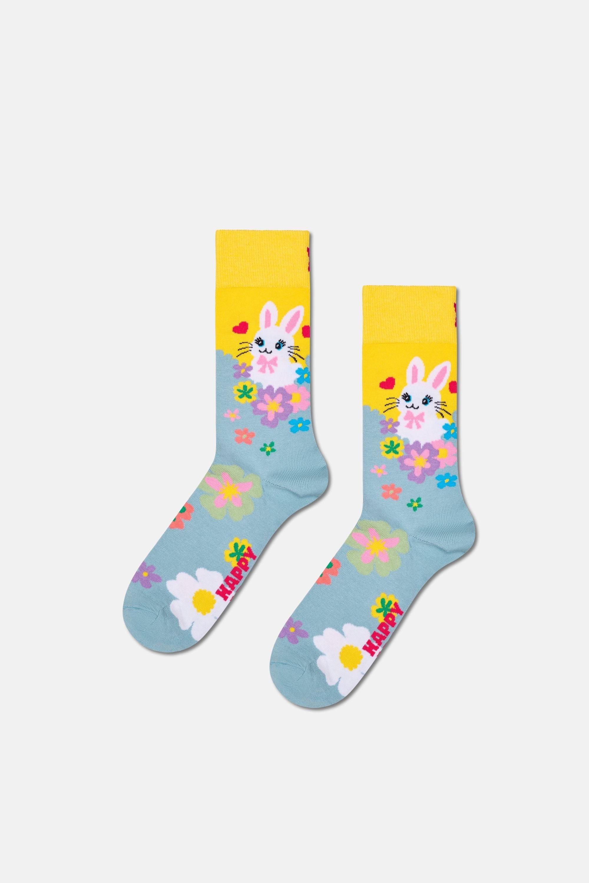 Happy Socks - Çok Renkli Tavşan Desenli 3'lü Pamuklu Çorap Seti