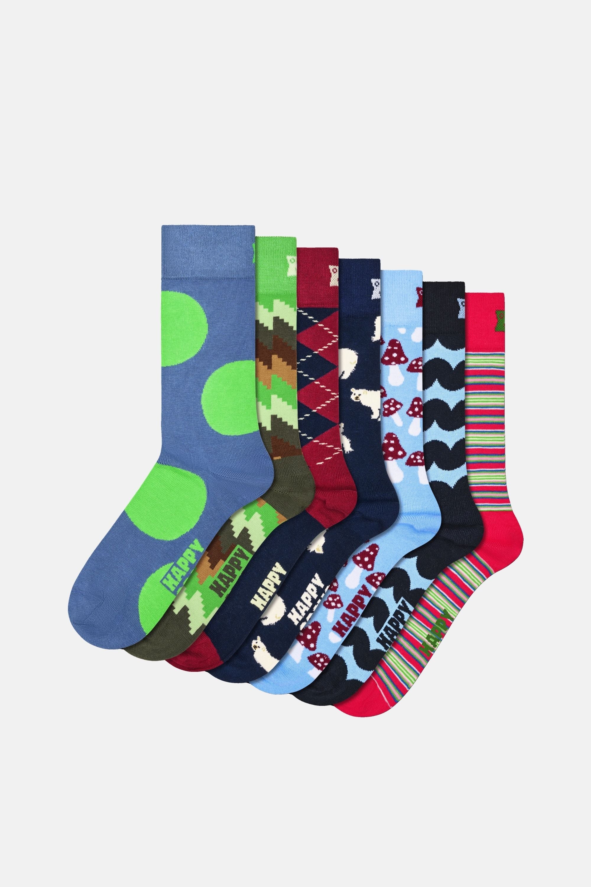 Happy Socks - Çok Renkli Karışık Kış Desenli 7'li Pamuklu Çorap Seti