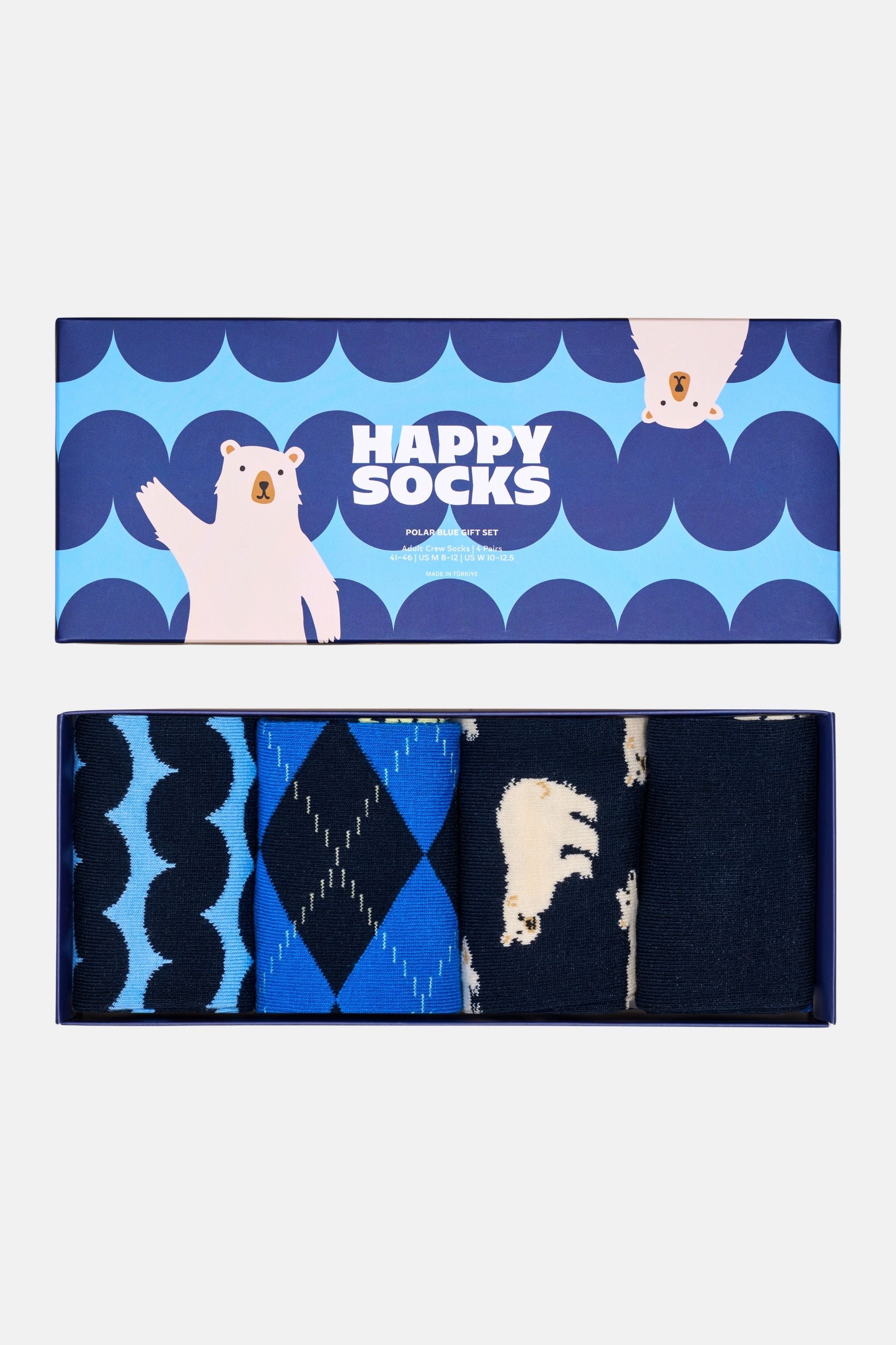 Happy Socks - Lacivert Kış Desenli 4'lü Pamuklu Çorap Seti