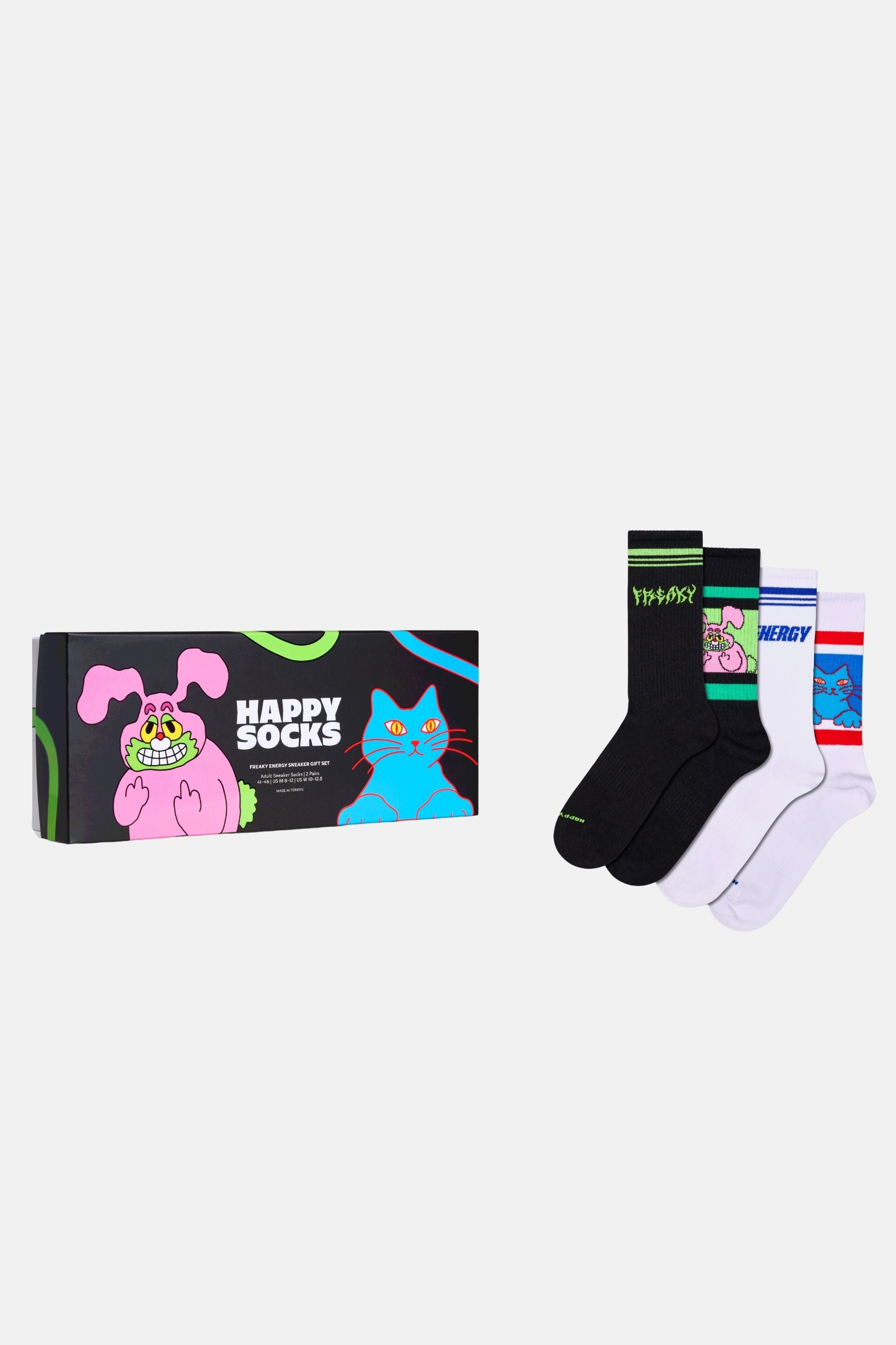 Happy Socks - Çok Renkli Çizgi ve Hayvan Desenli 4'lü Pamuklu Çorap Seti