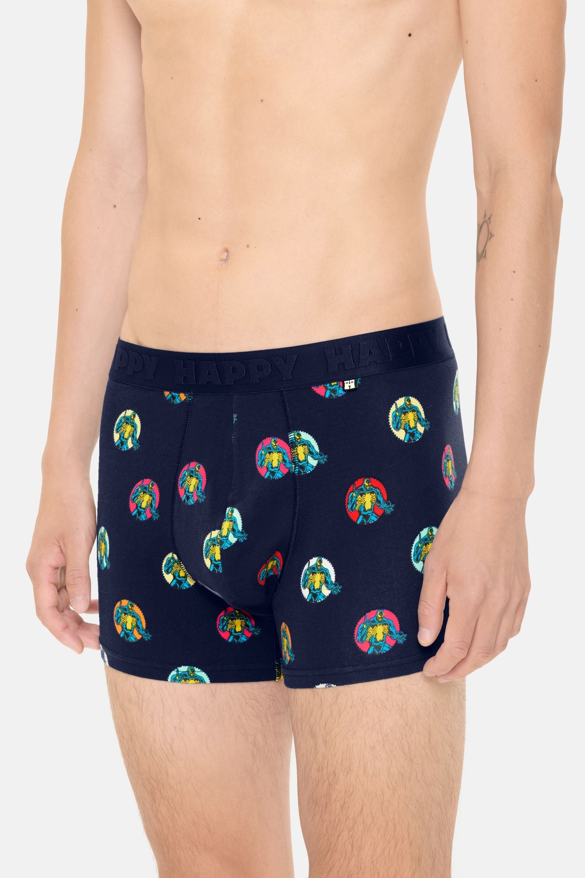 Happy Socks - Erkek Lacivert Süper Kahraman Desenli Boxer