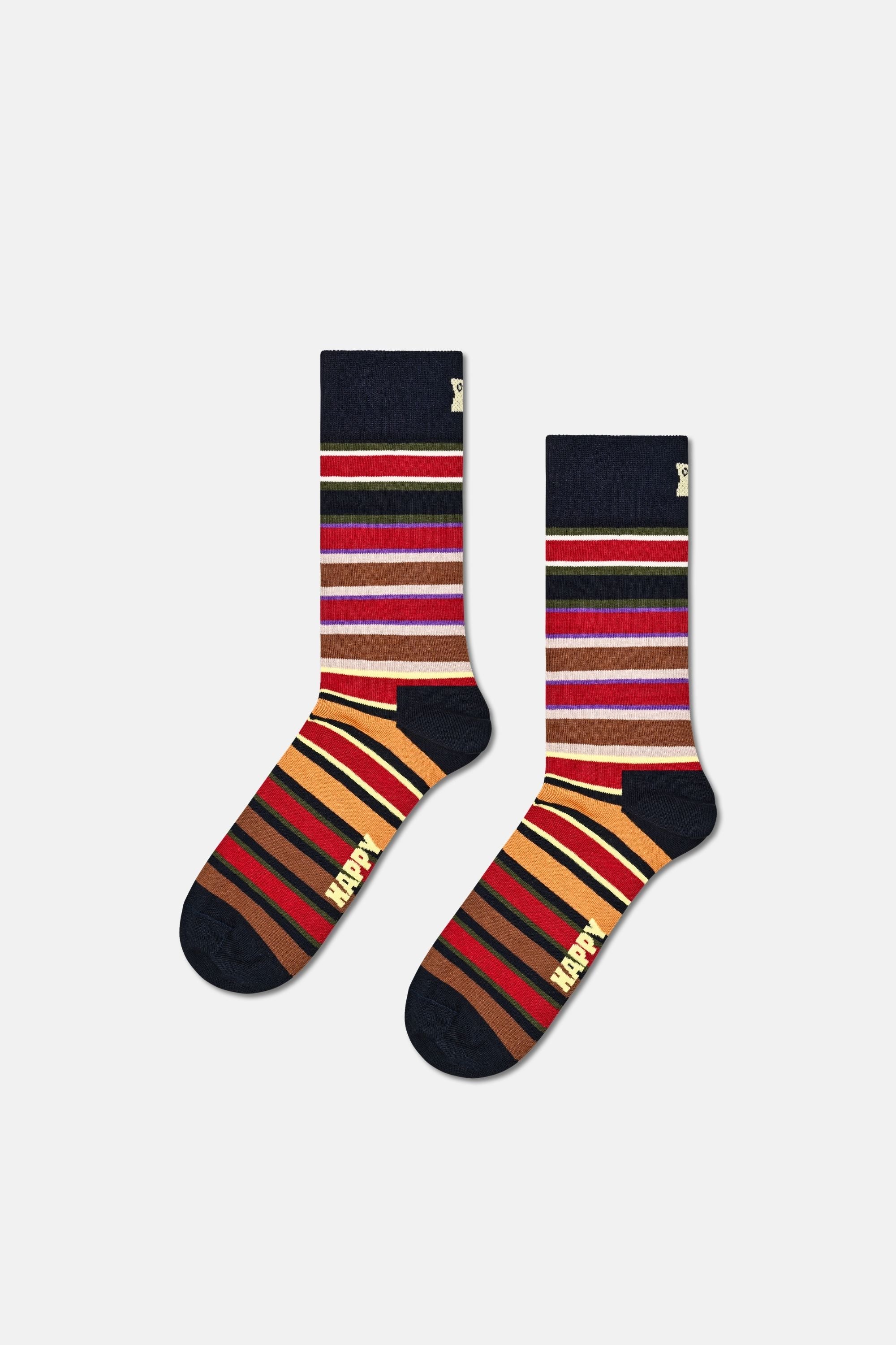 Happy Socks - Çok Renkli Çizgi Desenli 3'lü Pamuklu Çorap Seti