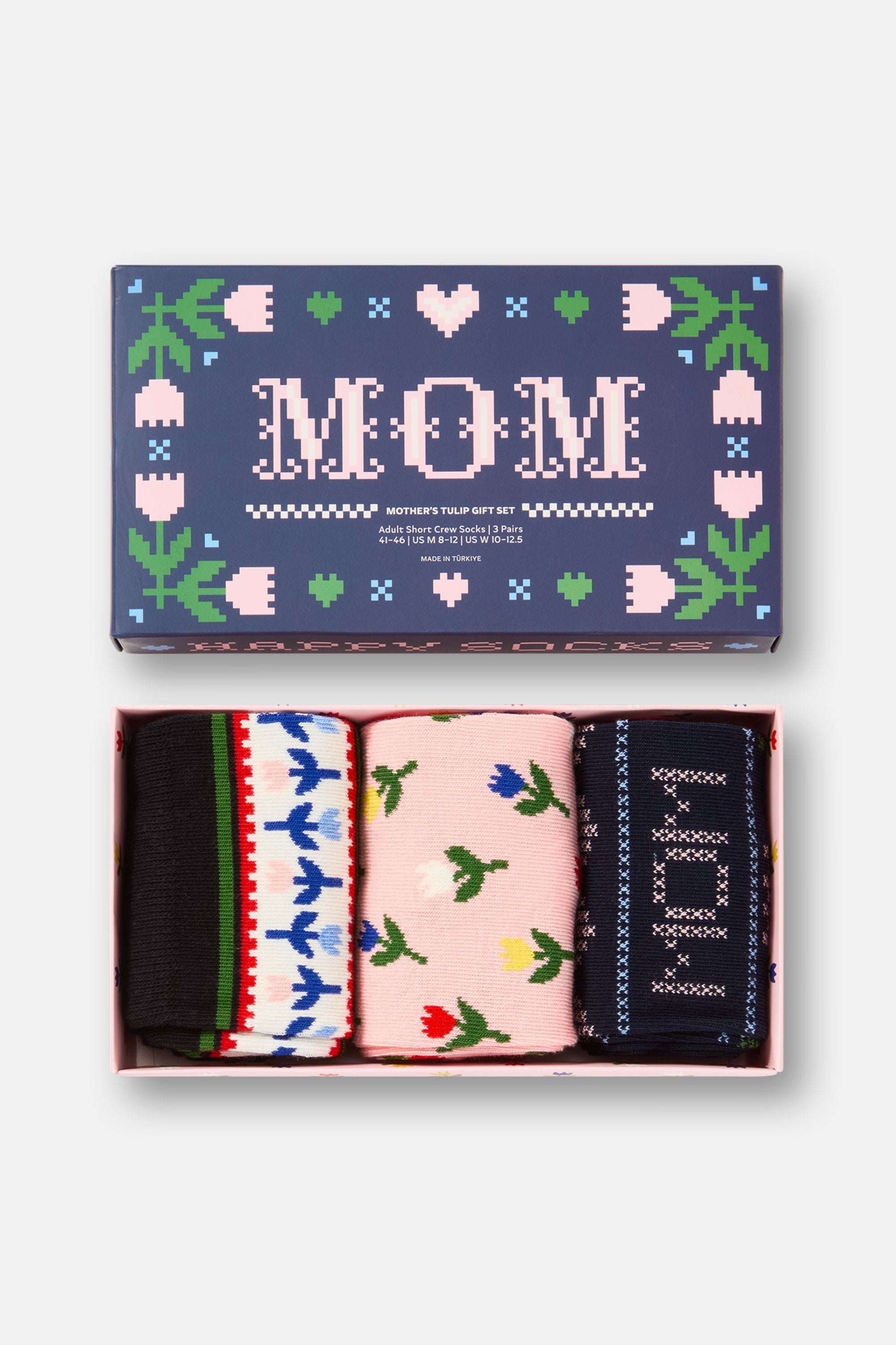 Happy Socks - Çok Renkli Anneler Günü Desenli 3'lü Pamuklu Çorap Seti