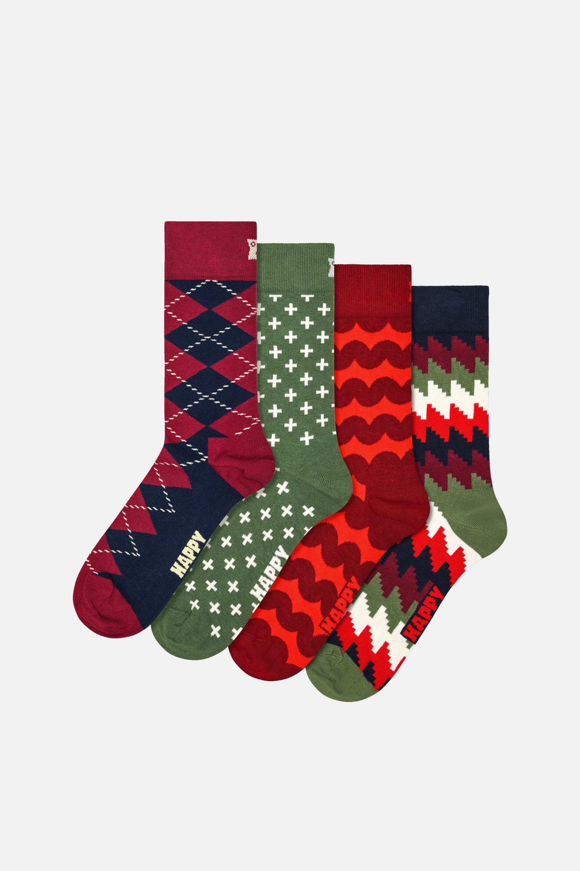 Happy Socks - Çok Renkli Nokta ve Çizgi Desenli 4'lü Pamuklu Çorap Seti