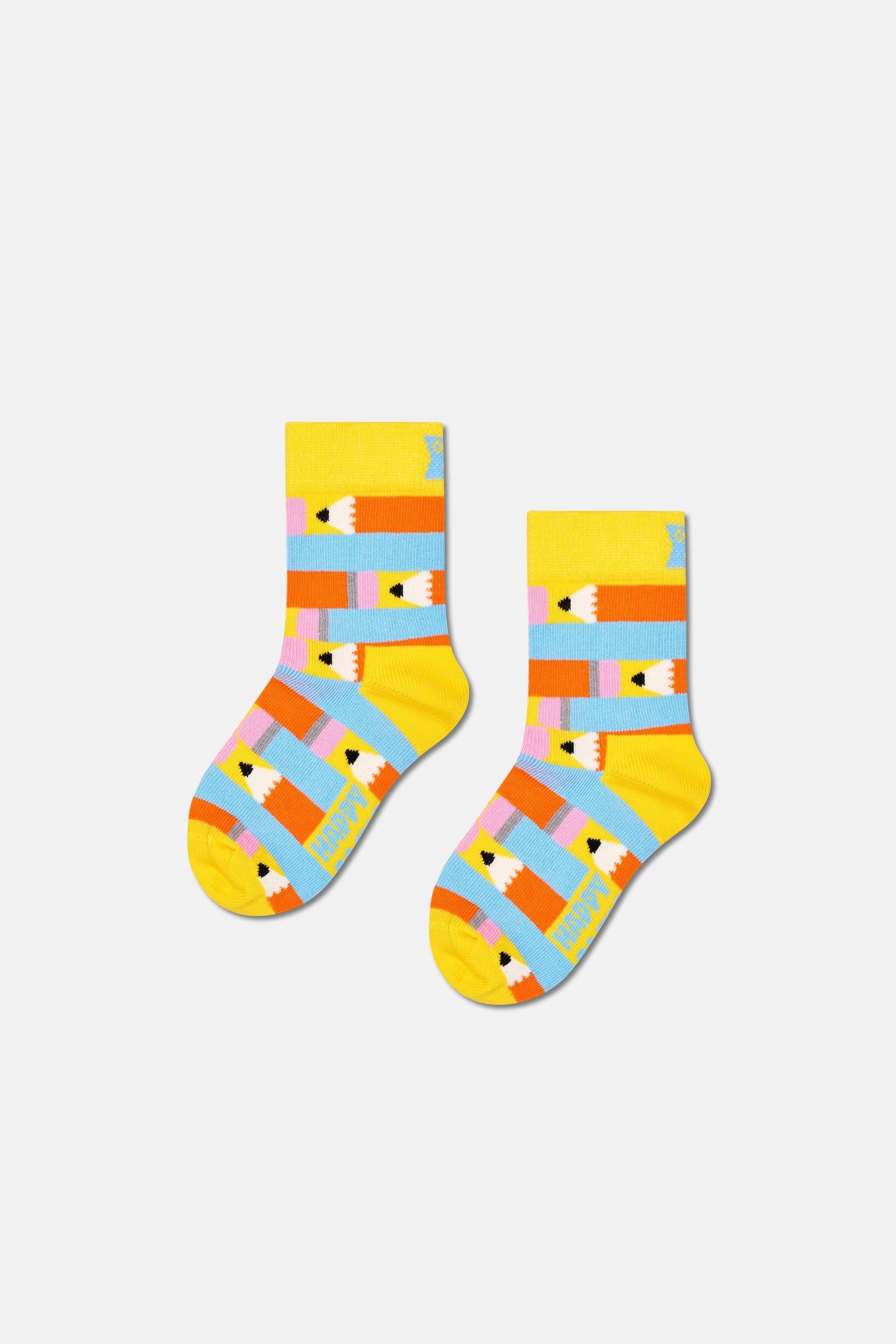 Happy Socks - Çocuk Çok Renkli Kalem Desenli Pamuklu Çorap