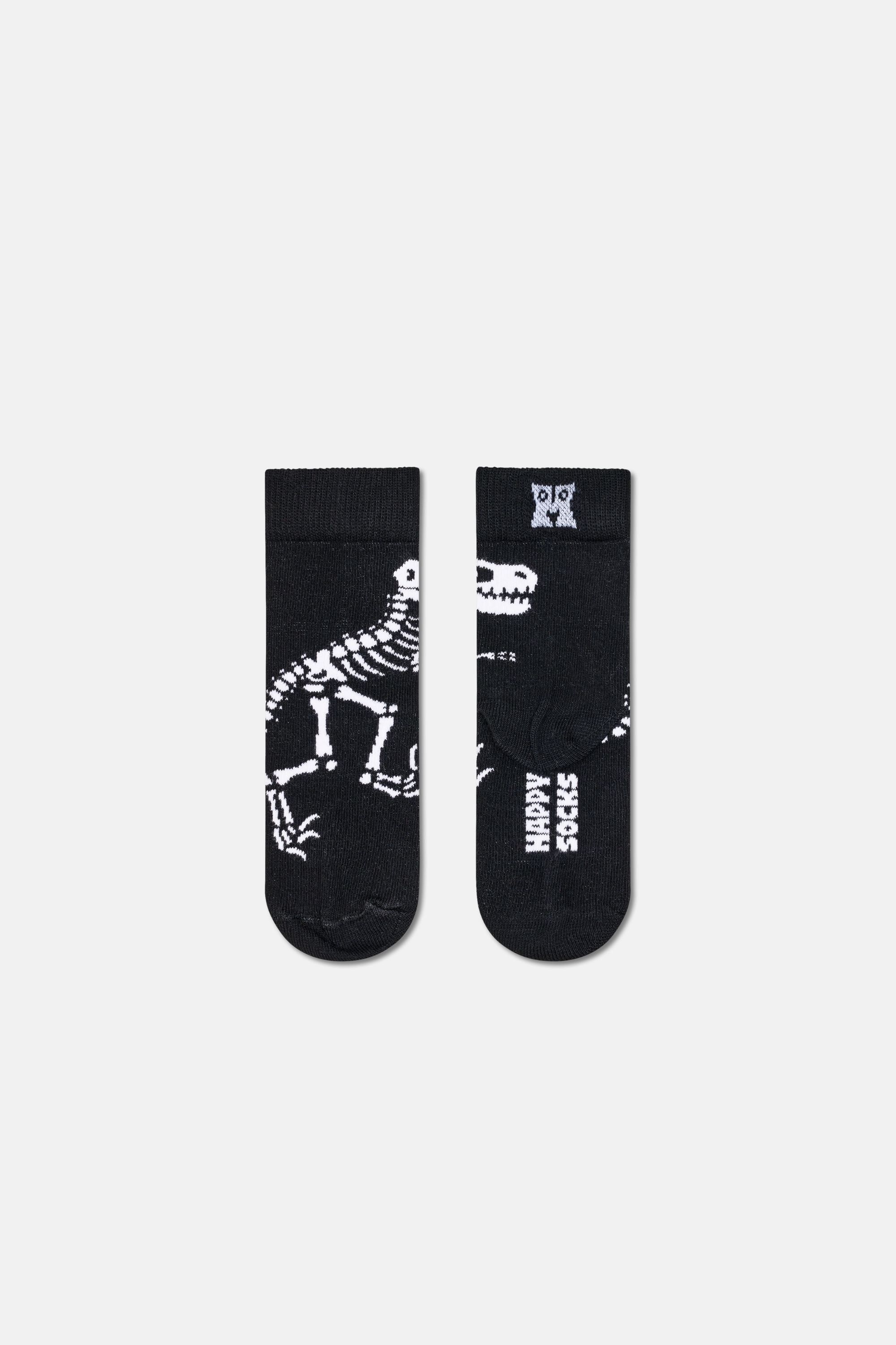 Happy Socks - Çocuk Siyah Dinazor Desenli Pamuklu Çorap