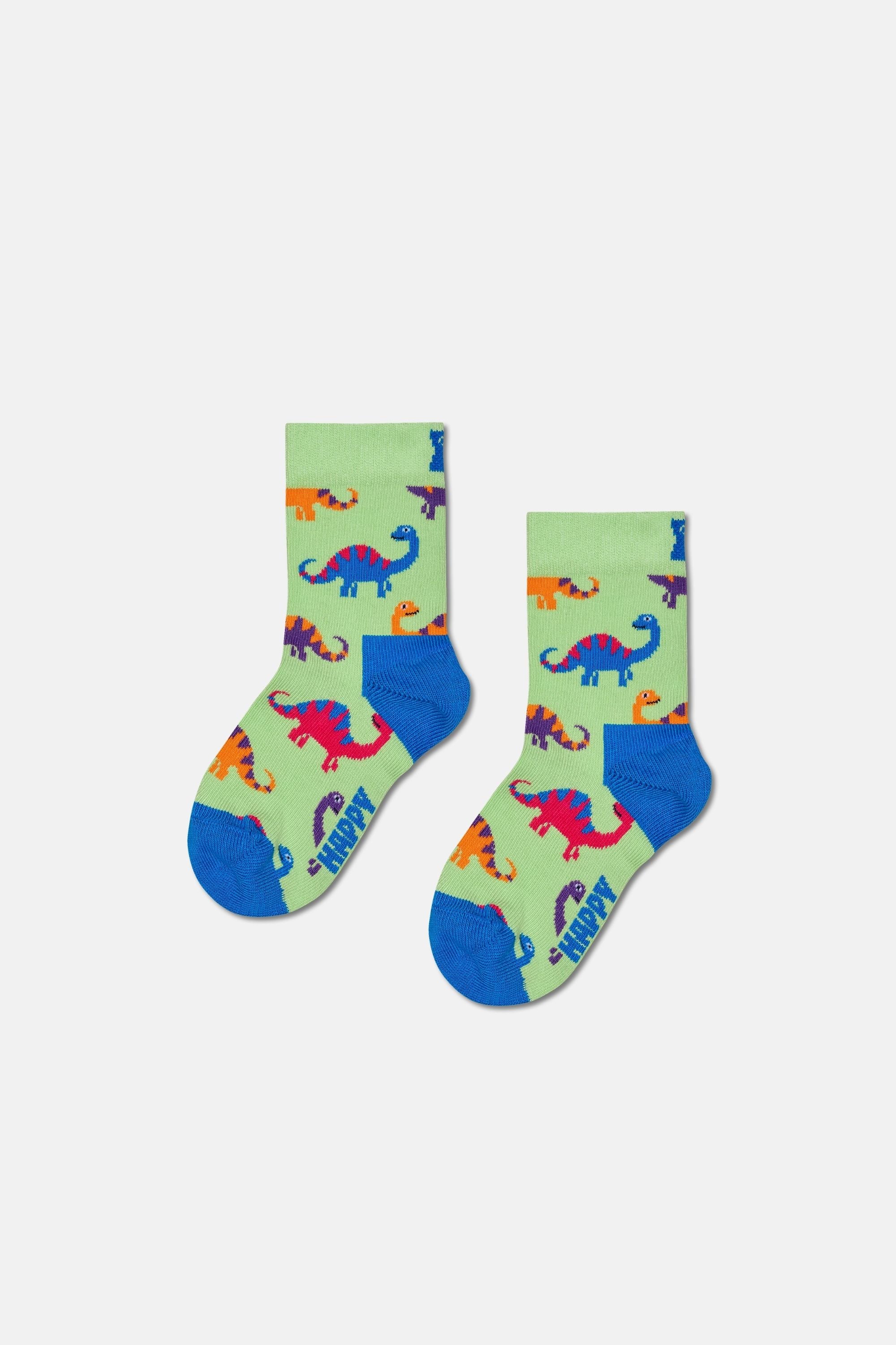 Happy Socks - Çocuk Yeşil Dinazor Desenli Pamuklu Çorap