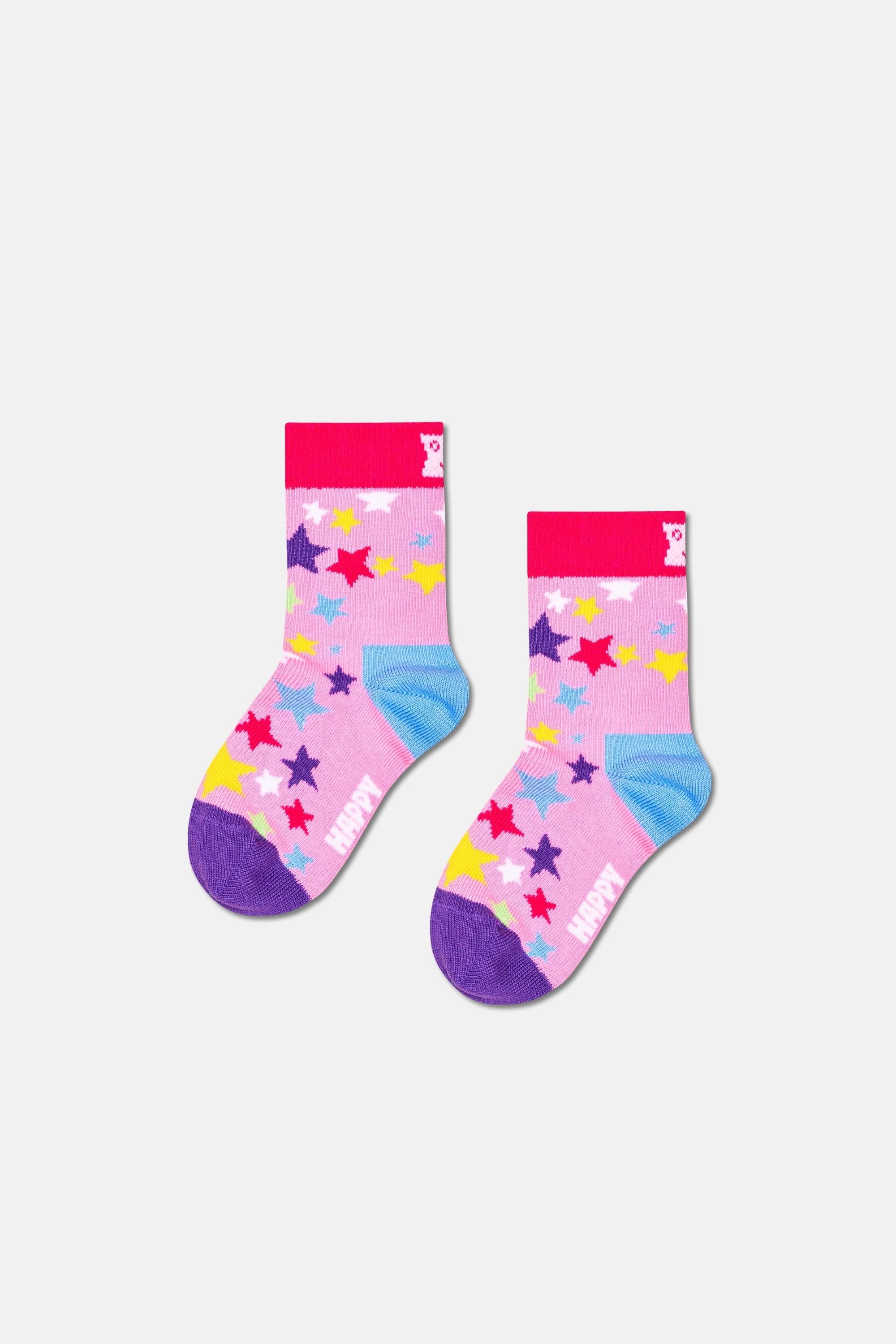 Happy Socks - Çocuk Pembe Yıldız Desenli Pamuklu Çorap