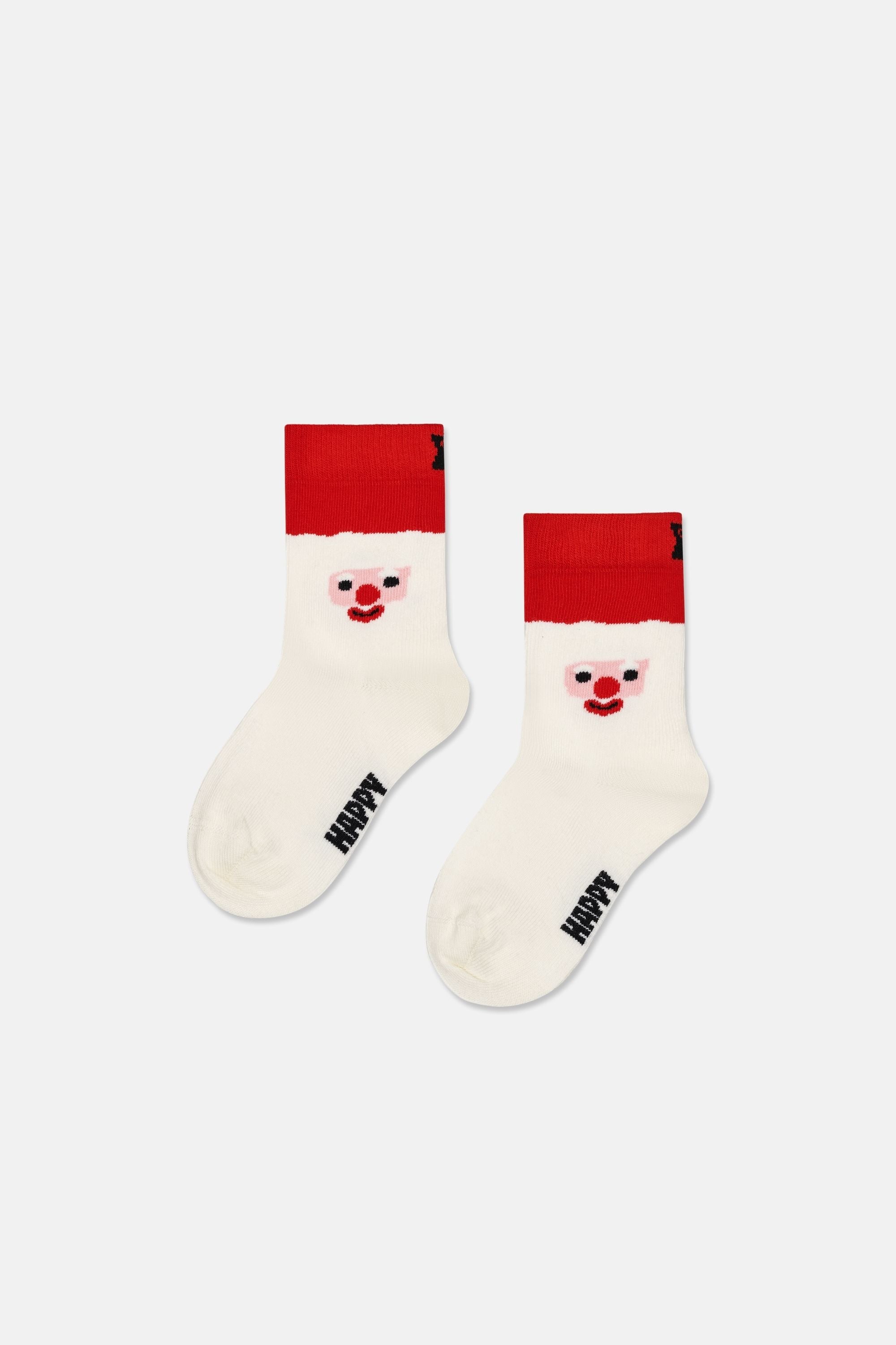 Happy Socks - Çocuk Beyaz Noel Baba Desenli Pamuklu Çorap