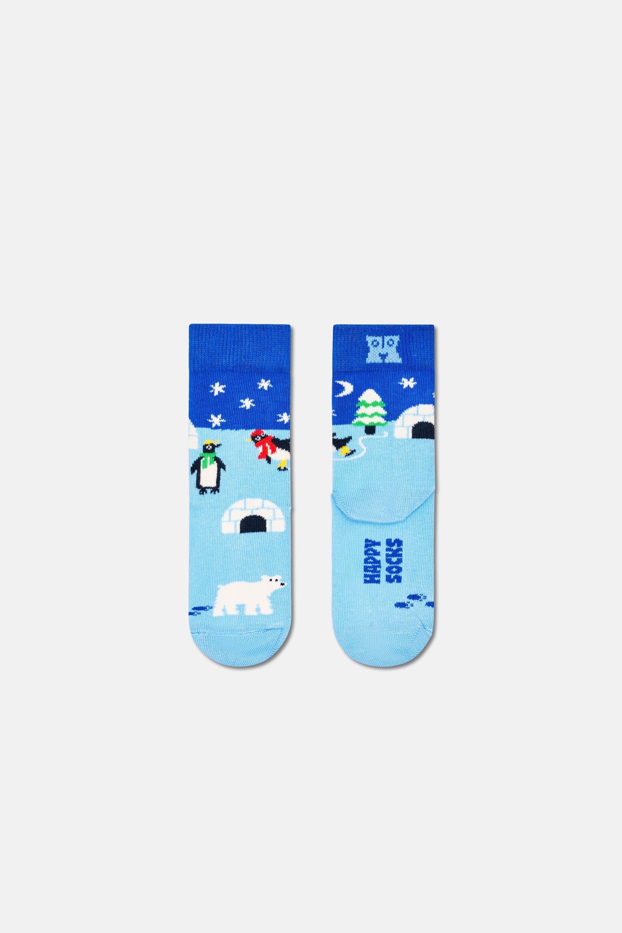 Happy Socks - Çocuk Çok Renkli Penguen Desenli Pamuklu Çorap