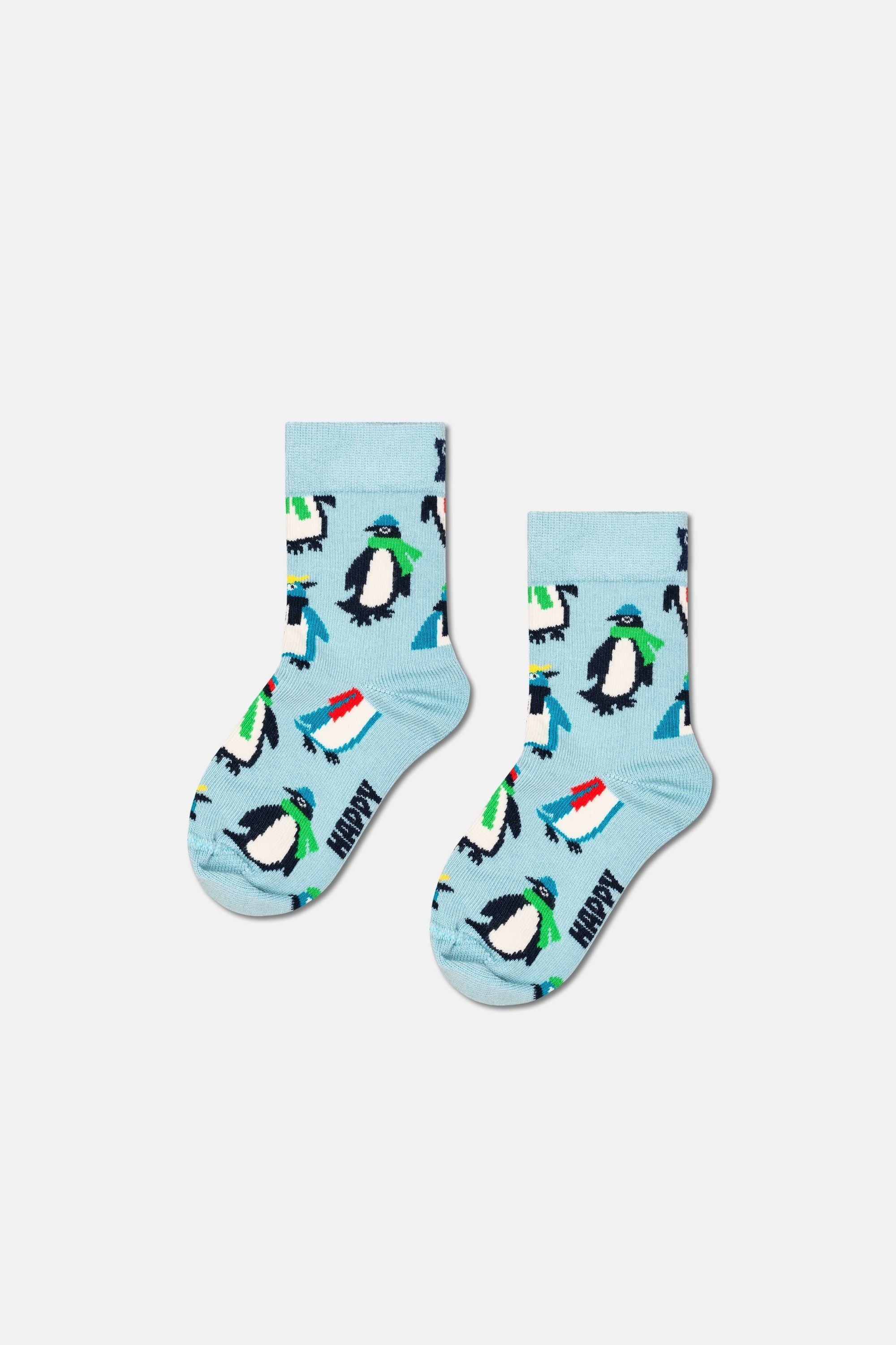 Happy Socks - Çocuk Mavi Penguen Desenli Pamuklu Çorap