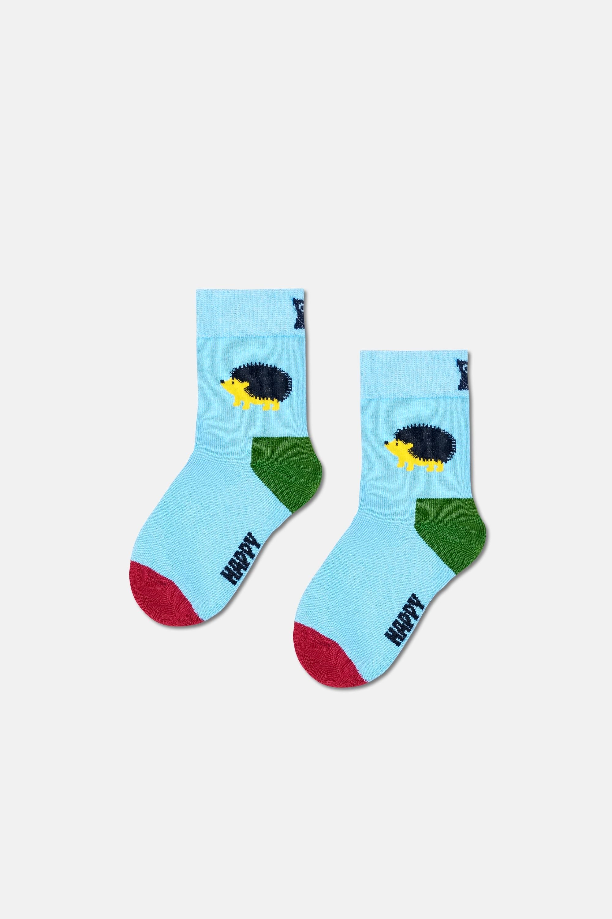 Happy Socks - Çocuk Mavi Kirpi Desenli Pamuklu Çorap