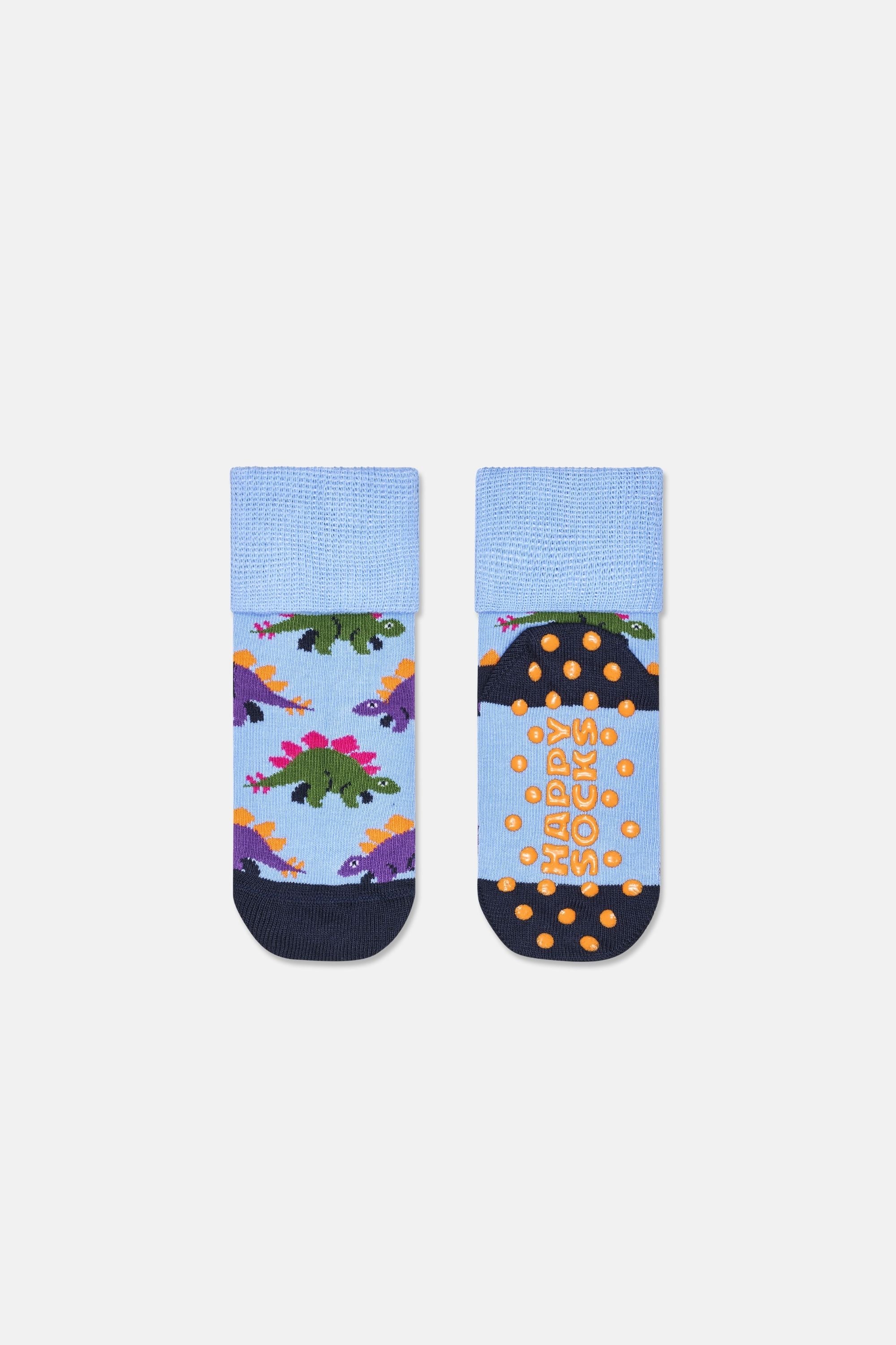 Happy Socks - Çocuk Mavi Dinazor Desenli Pamuklu Çorap