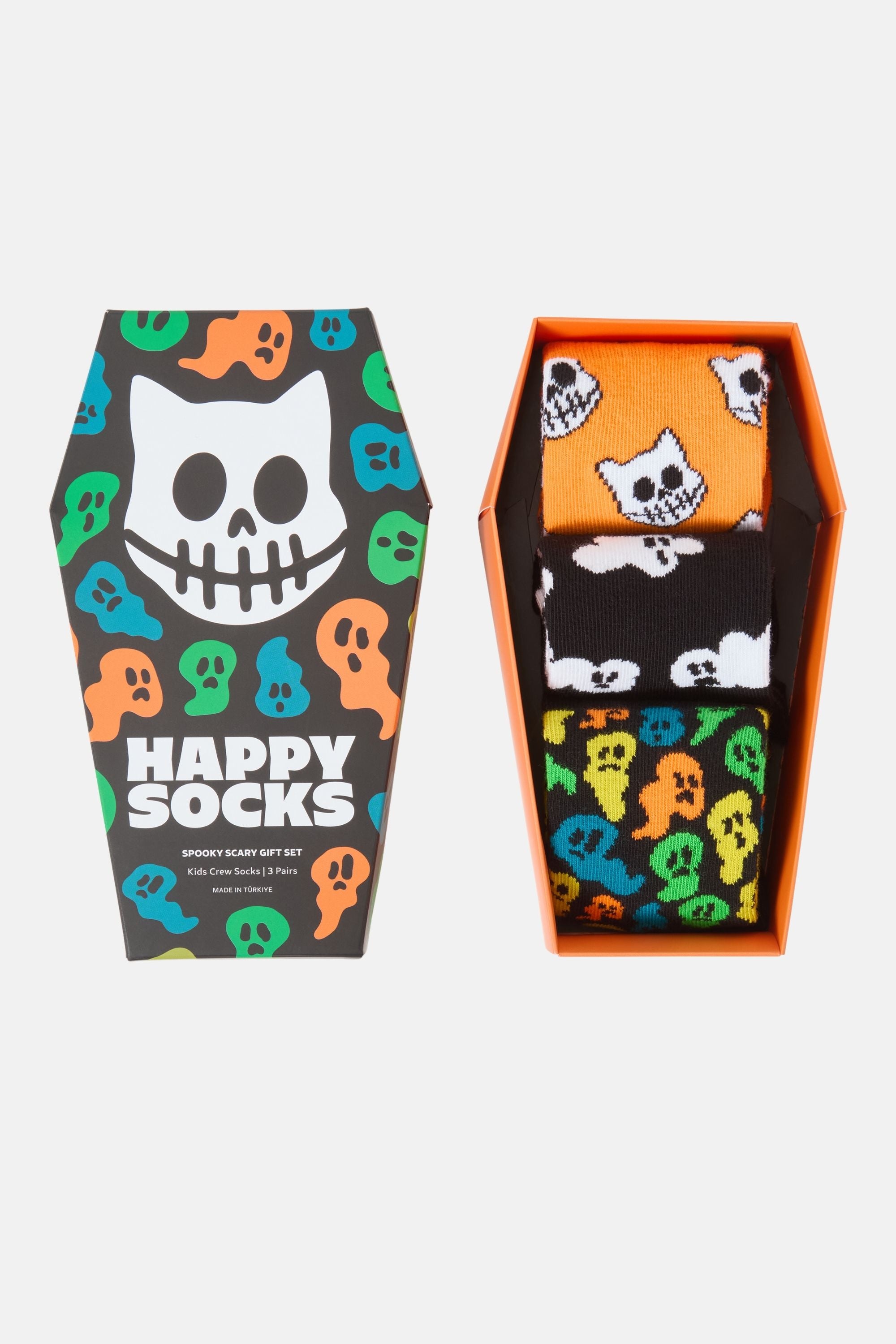 Happy Socks - Çocuk Çok Renkli Hayalet Desenli 3'lü Pamuklu Çorap Seti