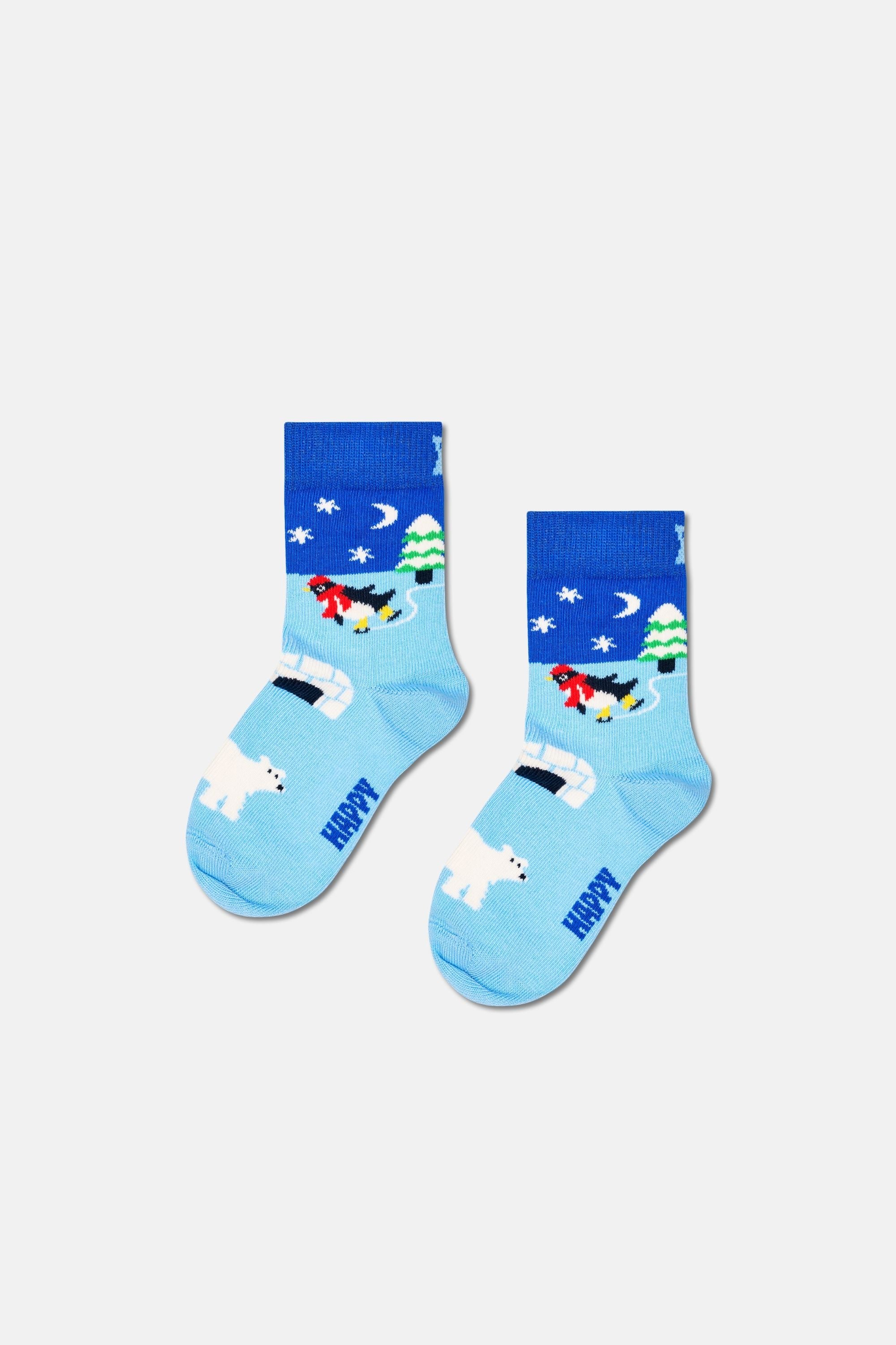 Happy Socks - Çocuk Çok Renkli Penguen Desenli 5'li Pamuklu Çorap Seti