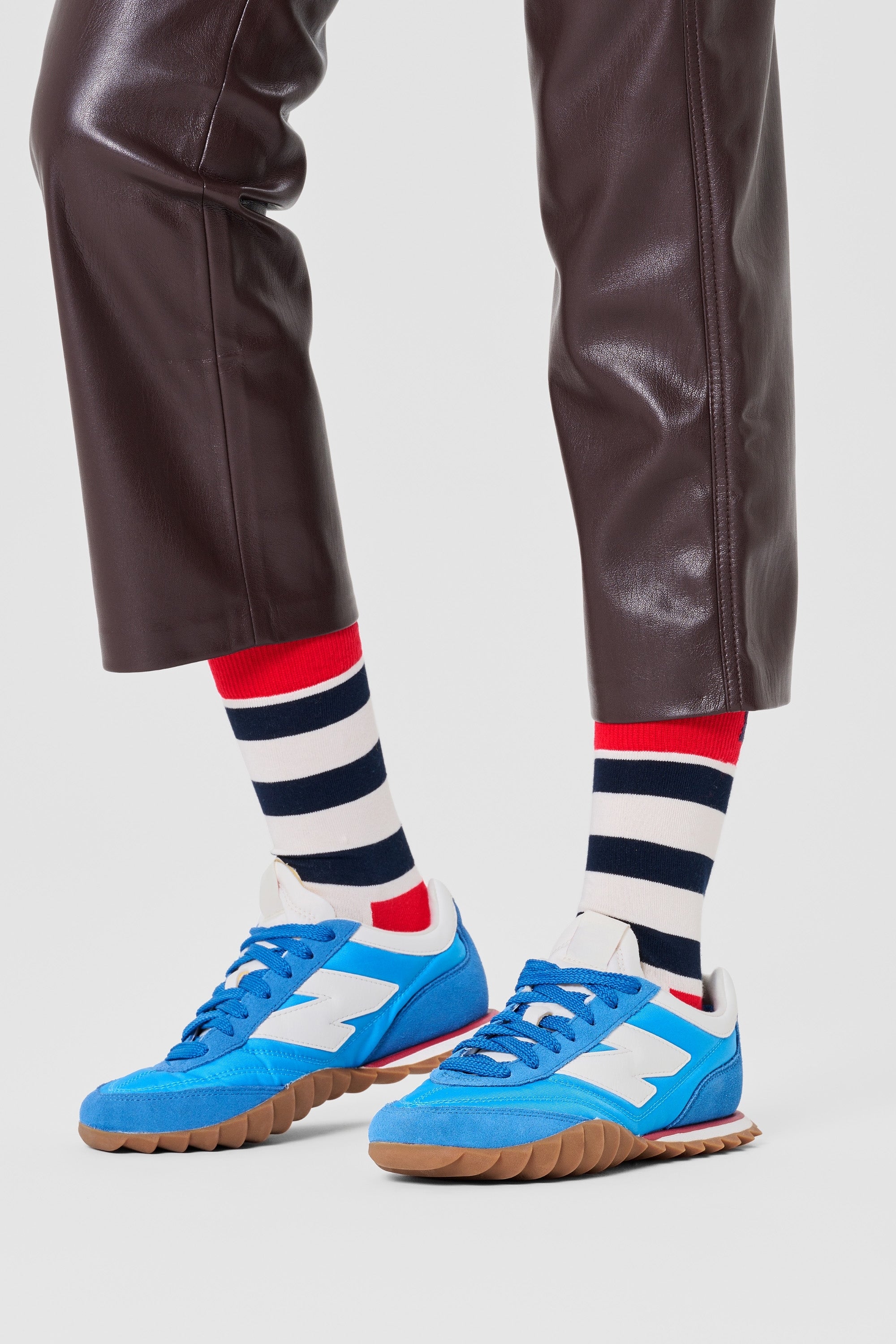 Happy Socks - Kadın Kırmızı Çok Renkli Çizgili Desenli Pamuklu Çorap