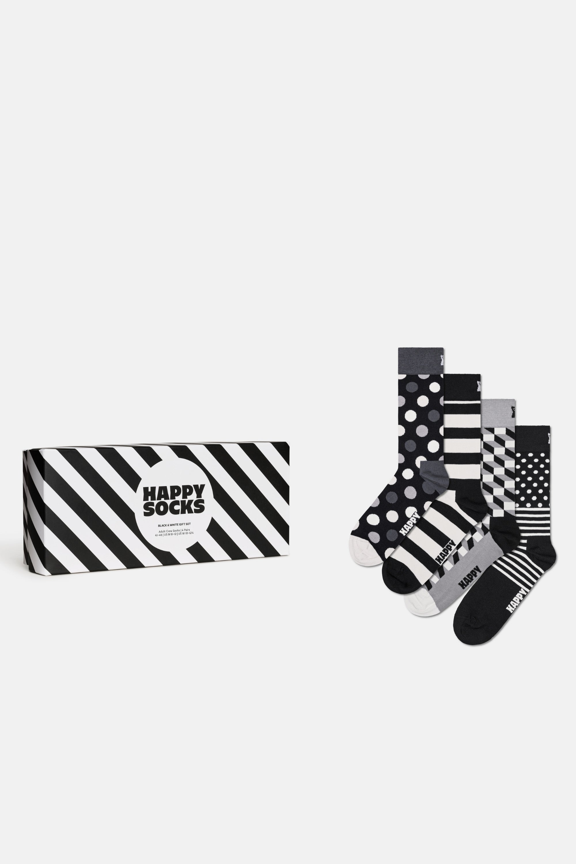 Happy Socks - 4'lü Klasik Siyah & Beyaz Çorap Hediye Seti