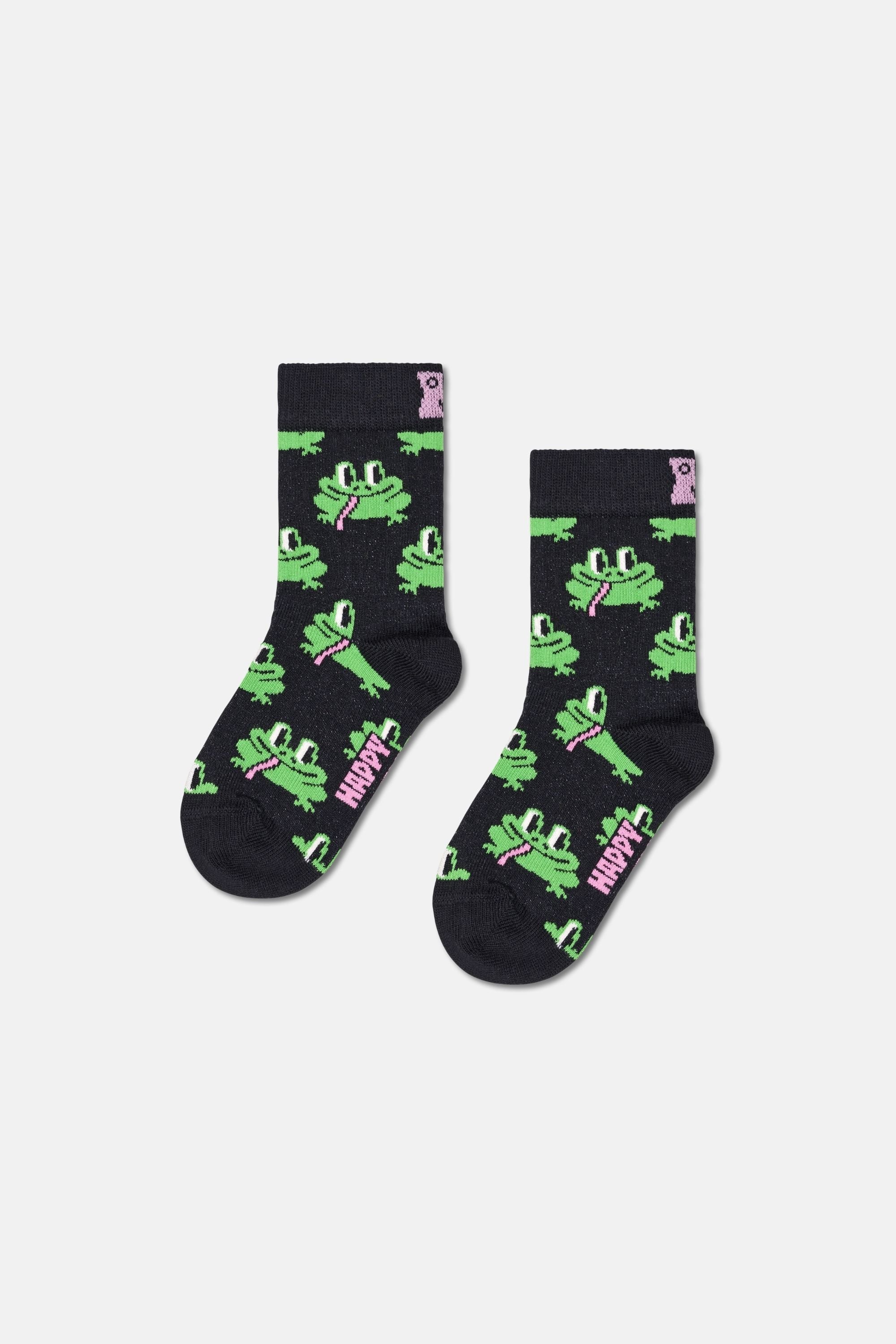 Happy Socks - Siyah Mini Me 2Li Kurbağa Desenli Pamuklu Çorap Seti