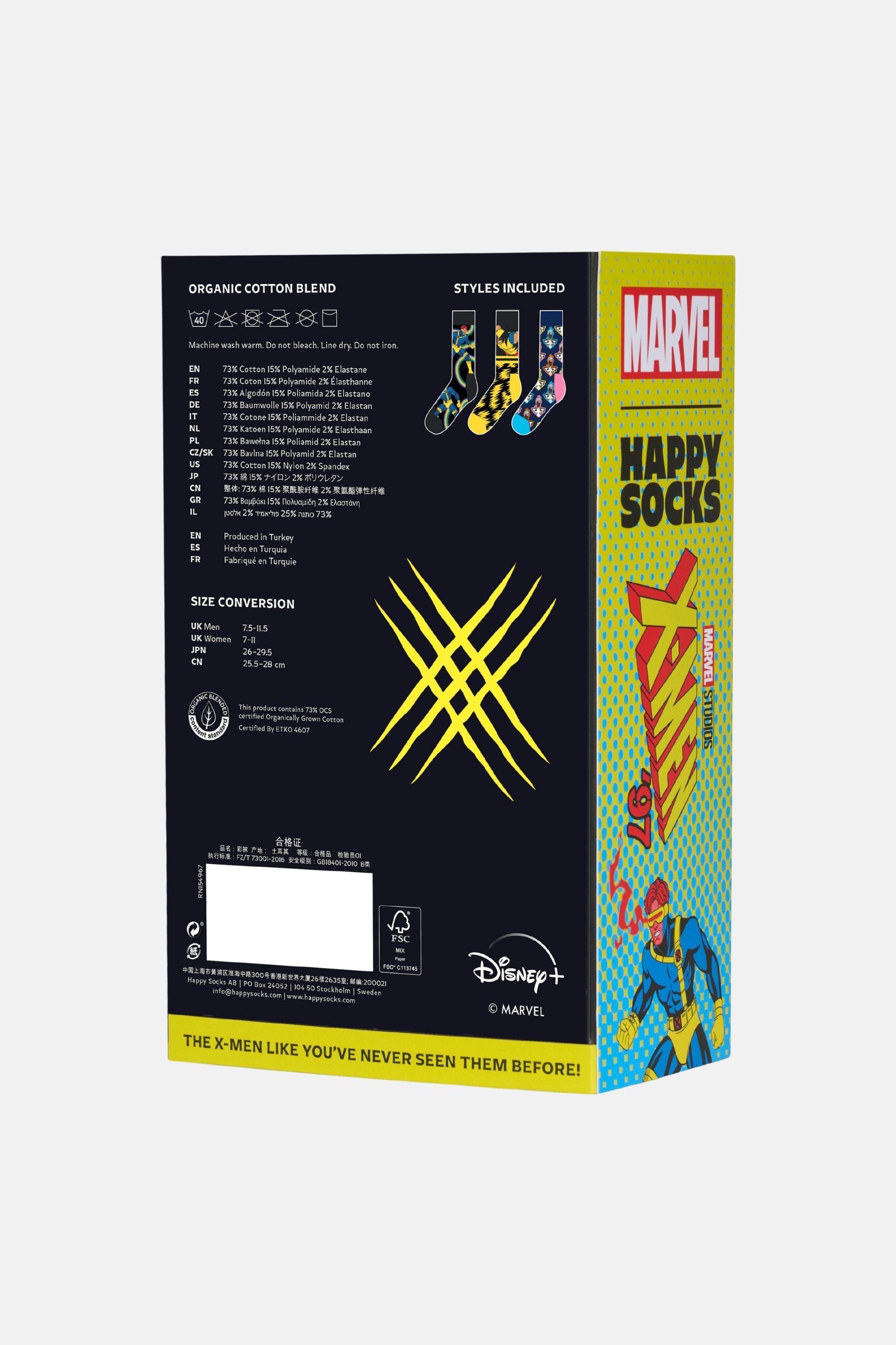 Happy Socks - Çok Renkli Marvel X - Men 3Lü Çorap Hediye Seti