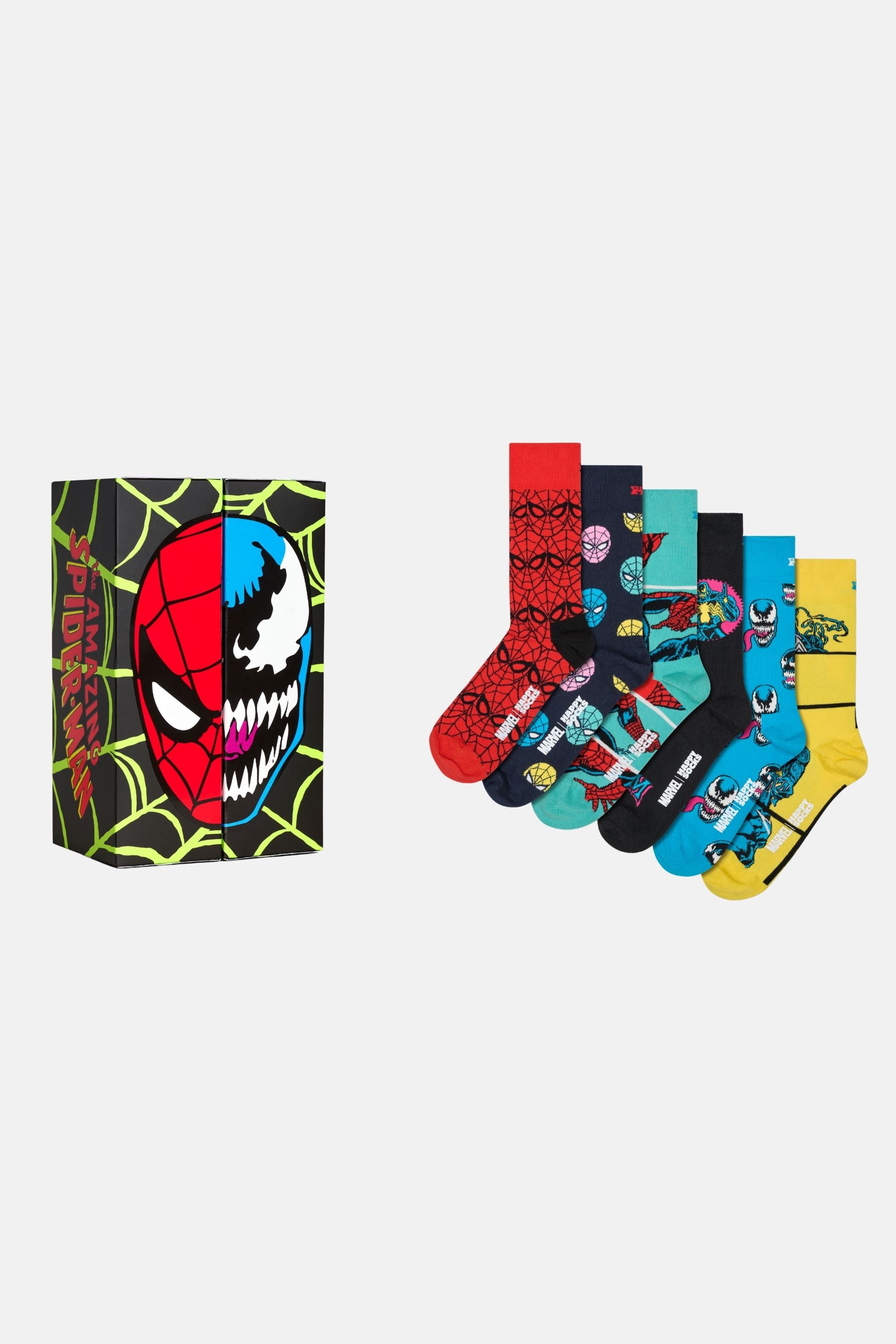 Happy Socks - Çok Renkli Marvel Spider - Man Figürlü 6Lı Çorap Seti