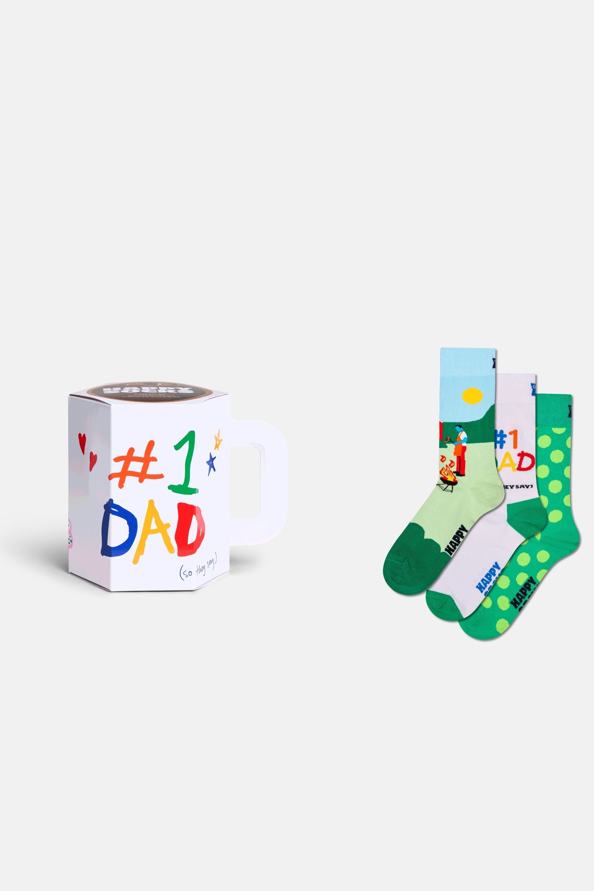 Happy Socks - Erkek Çok Renkli Baba Temalı 3'lü Çorap Hediye Seti