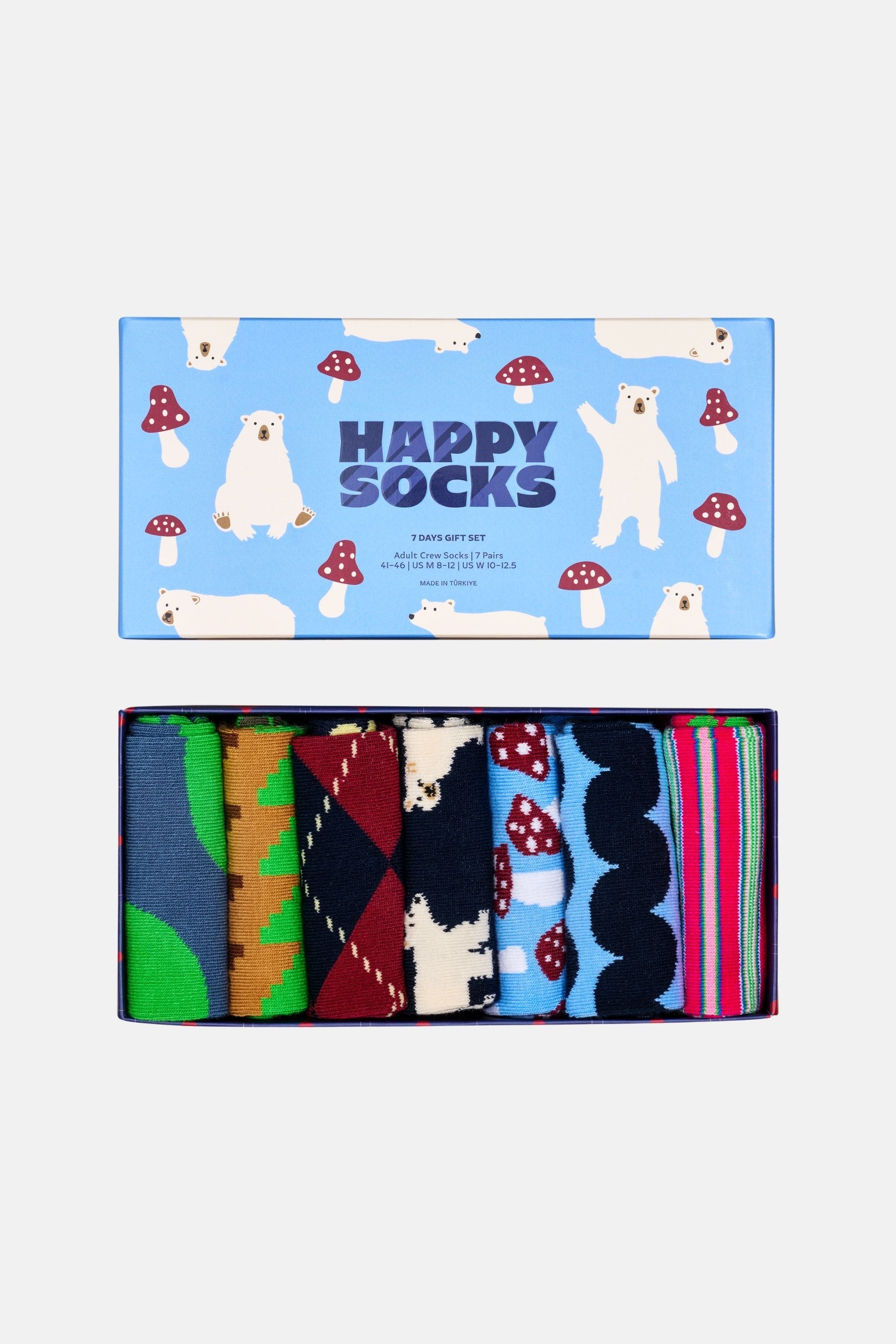 Happy Socks - Çok Renkli Karışık Kış Desenli 7Li Pamuklu Çorap Seti