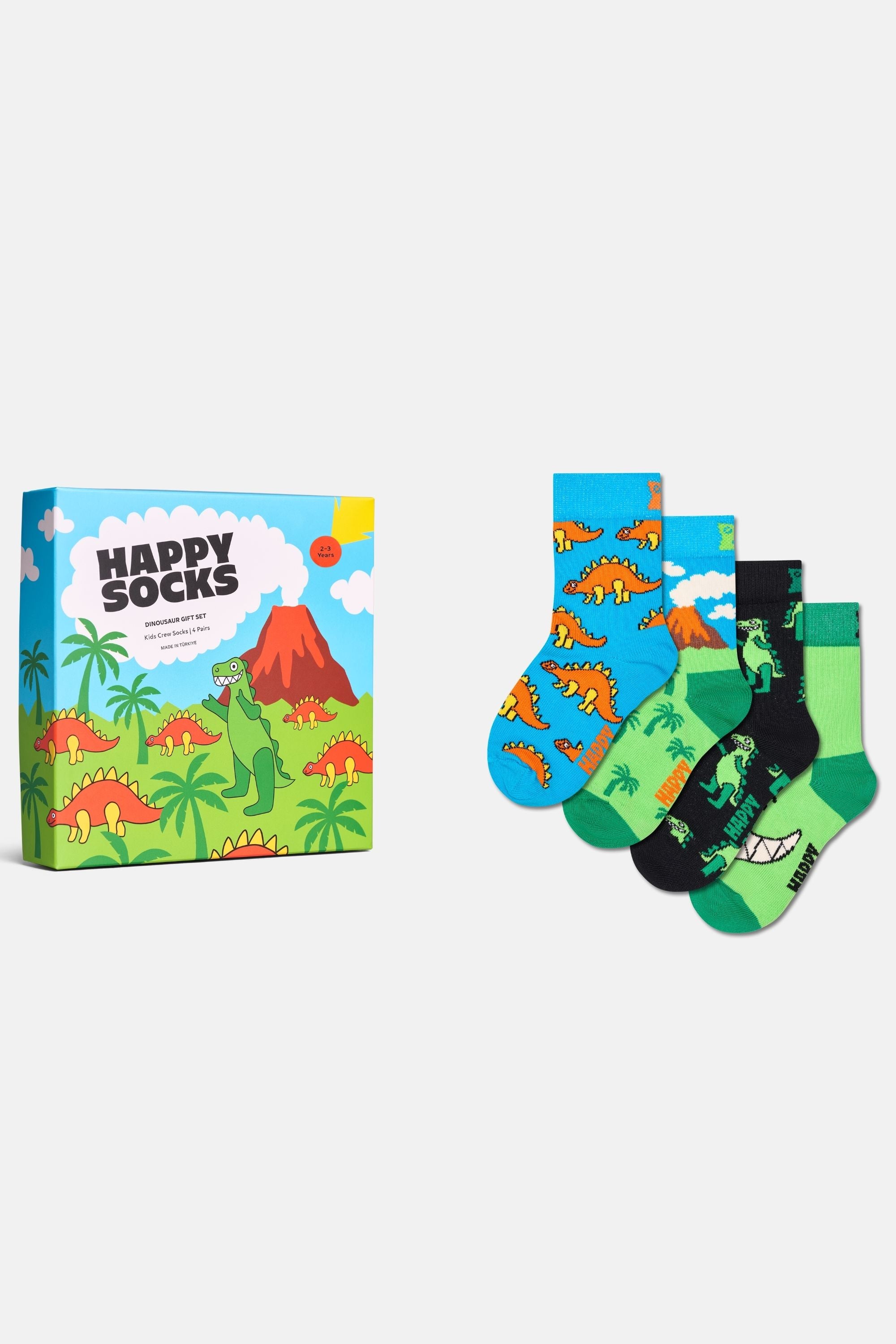 Happy Socks - Çocuk Dinozor Desenli 4Lü Çorap Hediye Seti
