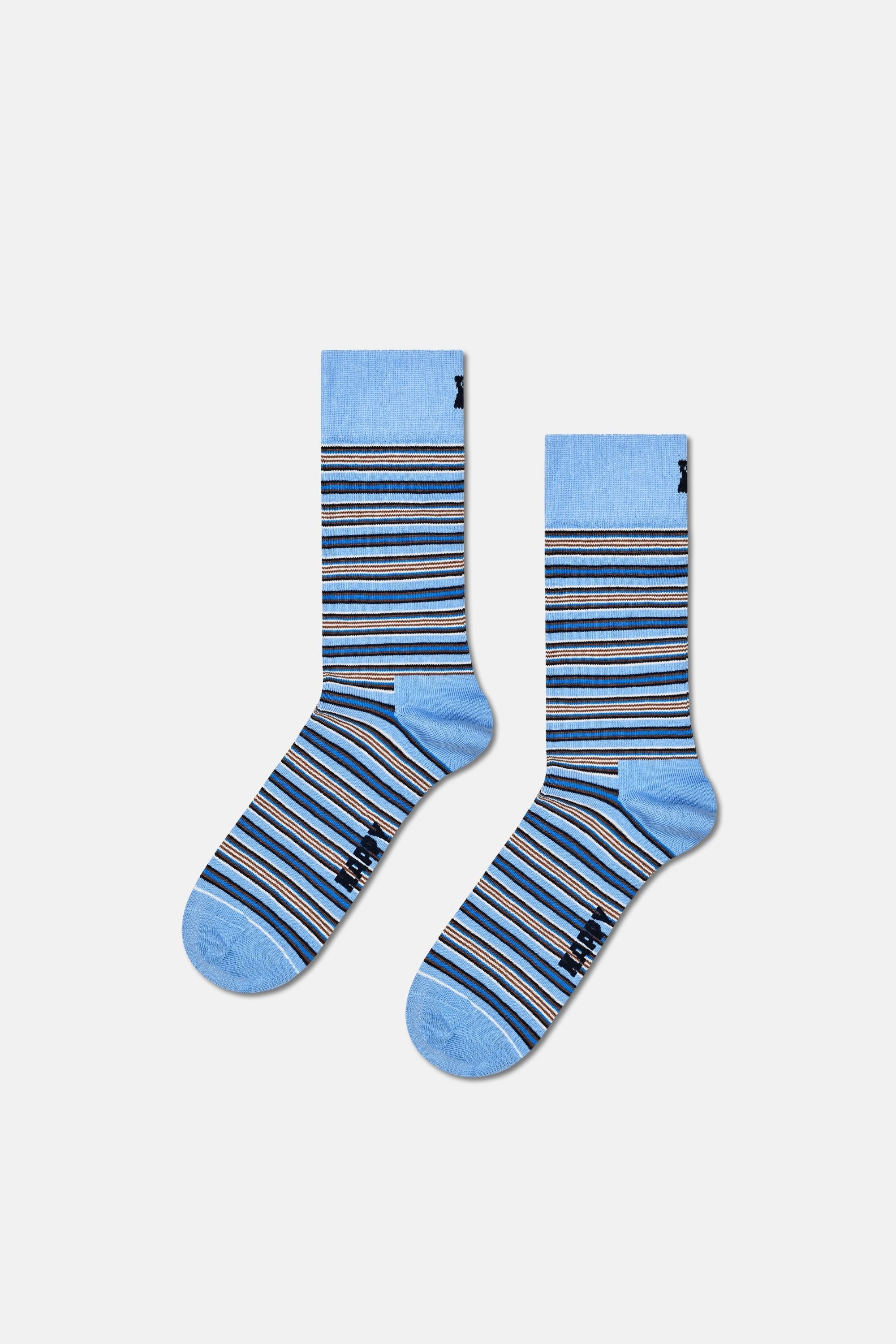 Happy Socks - Çok Renkli Çizgi Desenli 3Lü Pamuklu Çorap Seti