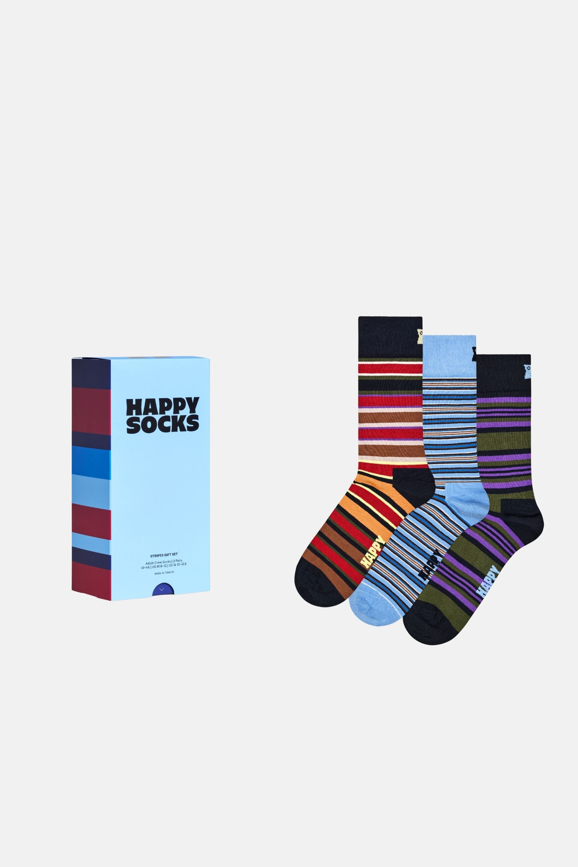 Happy Socks - Çok Renkli Çizgi Desenli 3Lü Pamuklu Çorap Seti