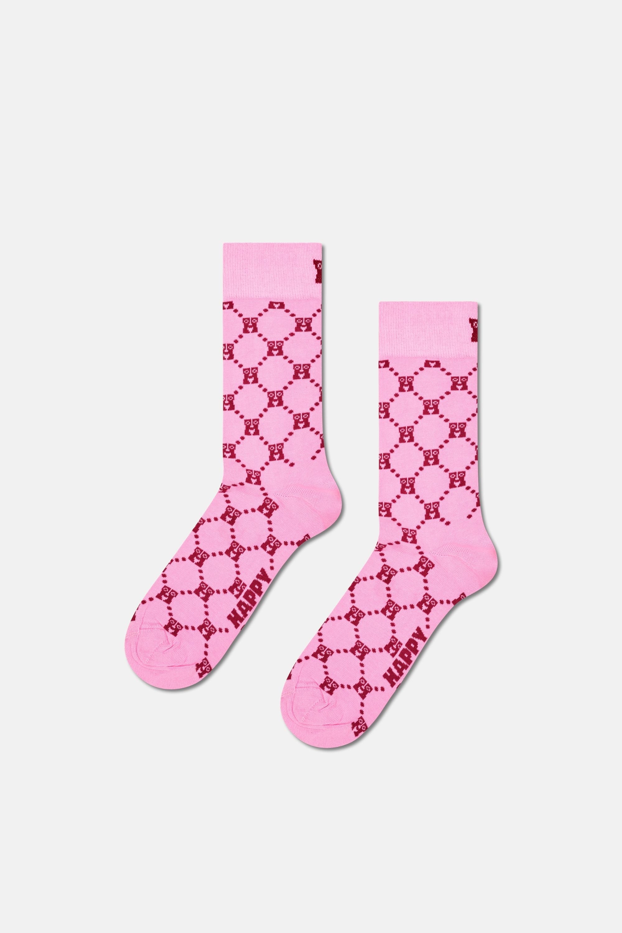 Happy Socks - Pembe Karışık Desenli 4Lü Pamuklu Çorap Seti