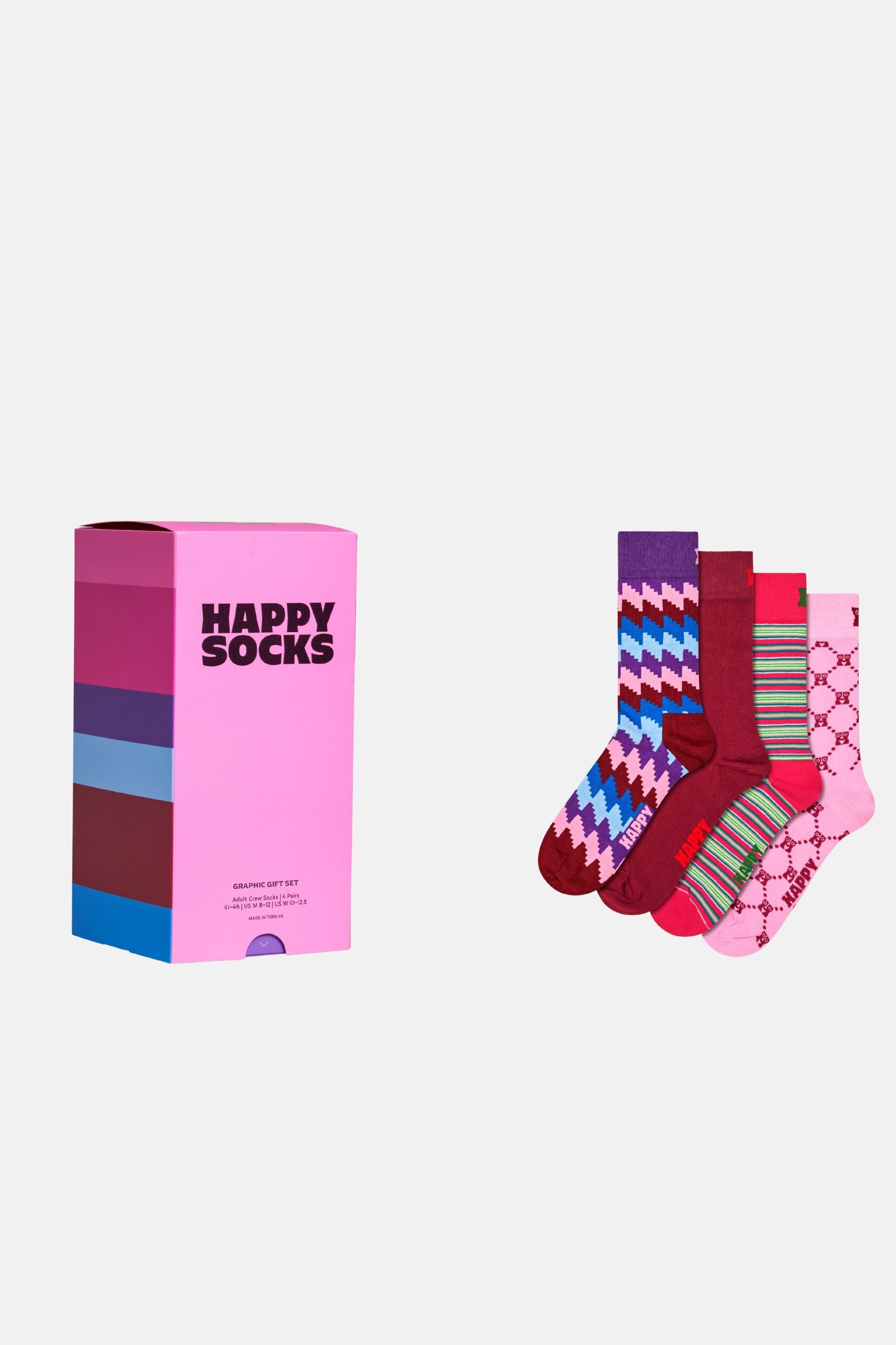 Happy Socks - Pembe Karışık Desenli 4Lü Pamuklu Çorap Seti