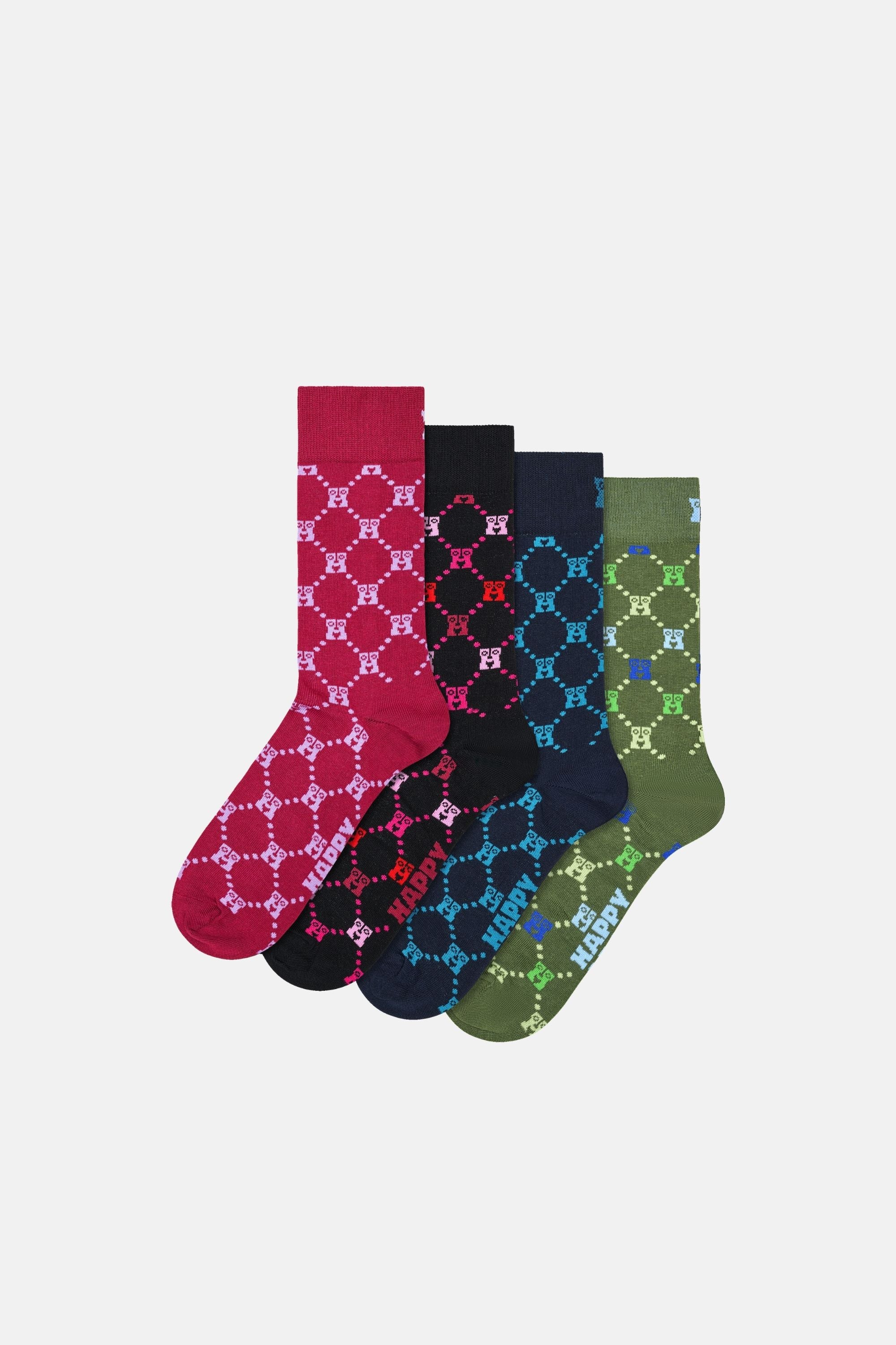 Happy Socks - Çok Renkli Karışık Desenli 4Lü Pamuklu Çorap Seti