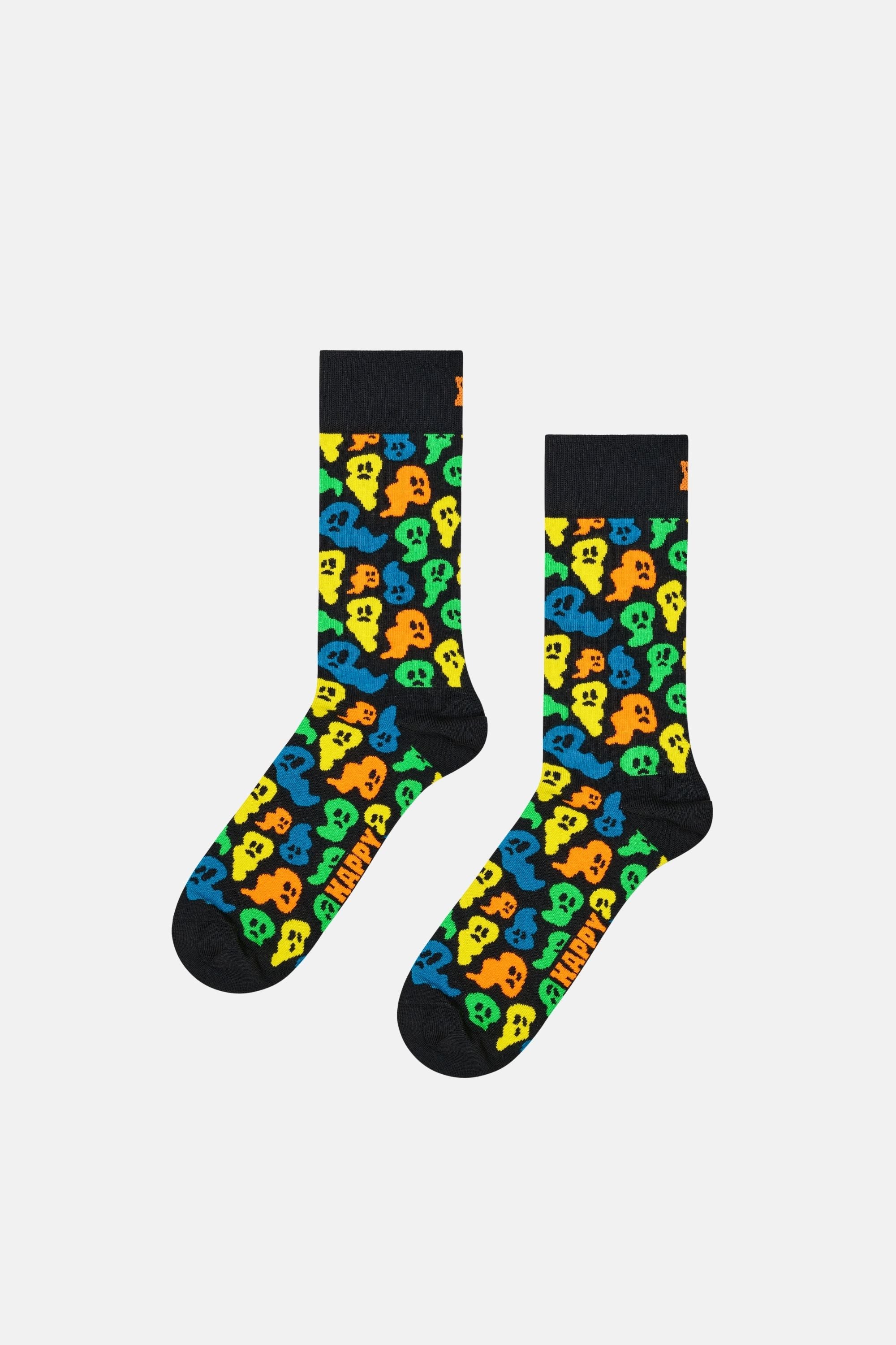 Happy Socks - Siyah Hayalet Desenli Pamuklu Çorap