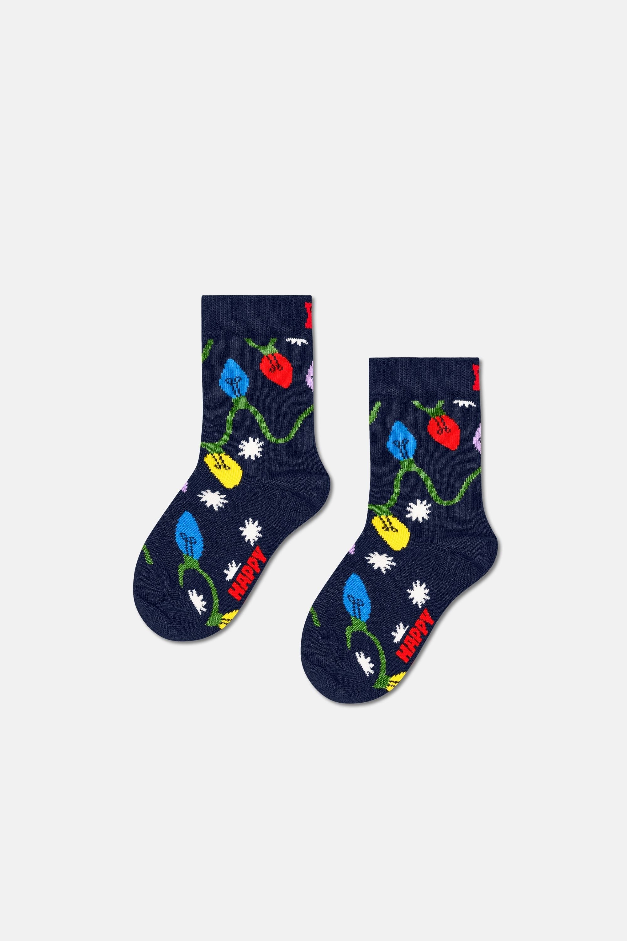 Happy Socks - Beyaz 4Lü Noel Baba Ve Işık Desenli Çocuk Pamuklu Çorap Seti