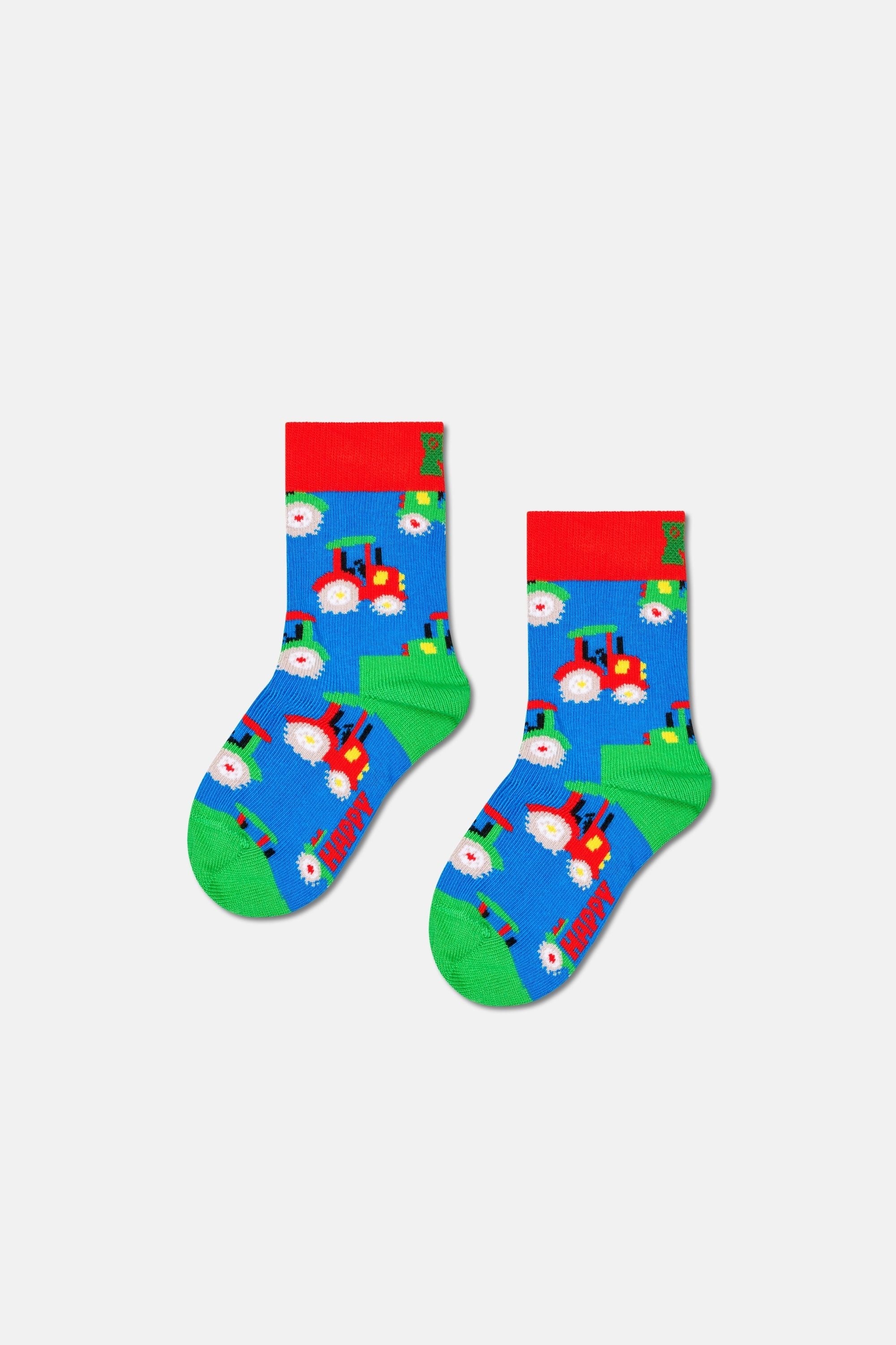Happy Socks - Mavi 4Lü Traktör Ve Kamyon Desenli Çocuk Pamuklu Çorap Seti