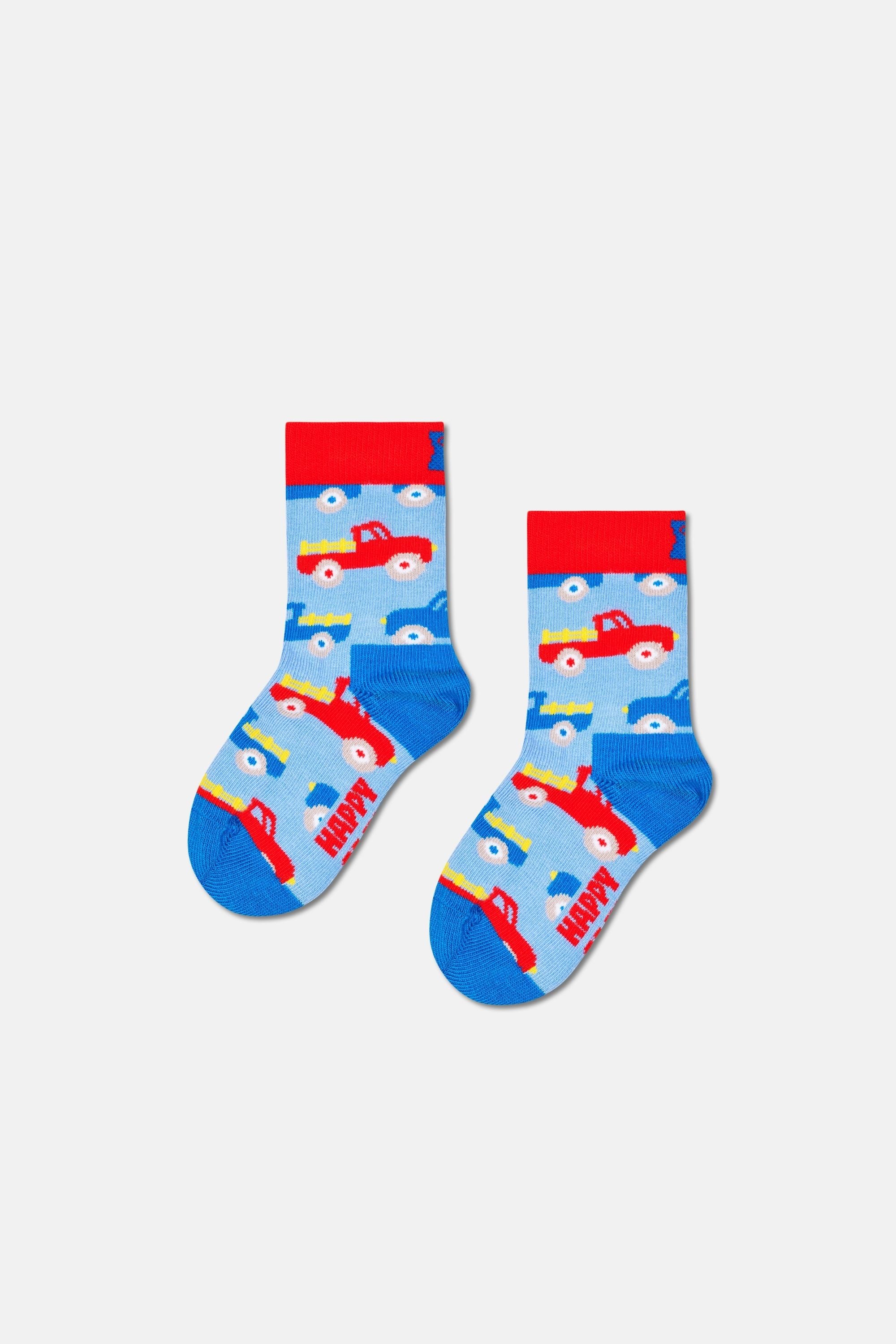 Happy Socks - Mavi 4Lü Traktör Ve Kamyon Desenli Çocuk Pamuklu Çorap Seti